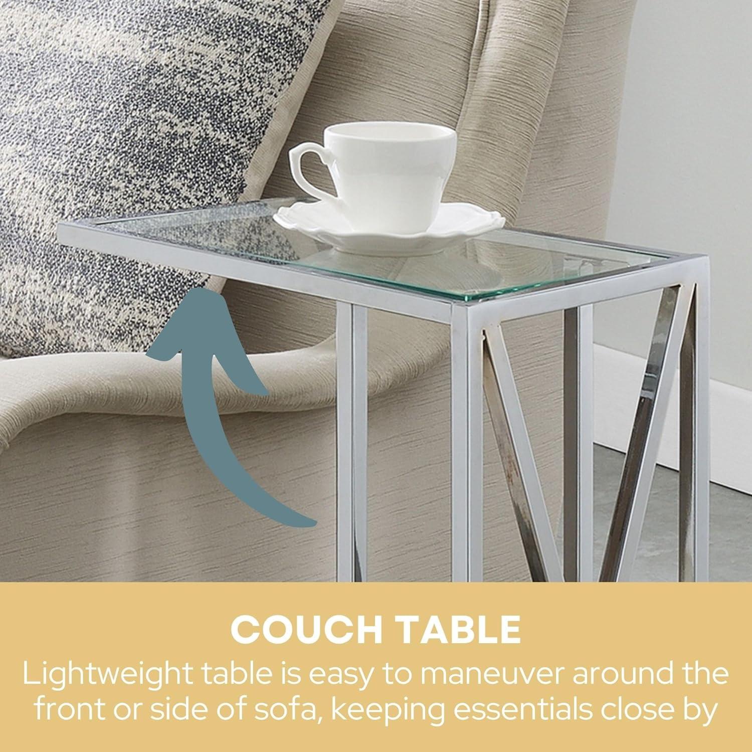 Convenience Concepts Oxford Chrome Glass C End Table in Glass & Chrome Frame