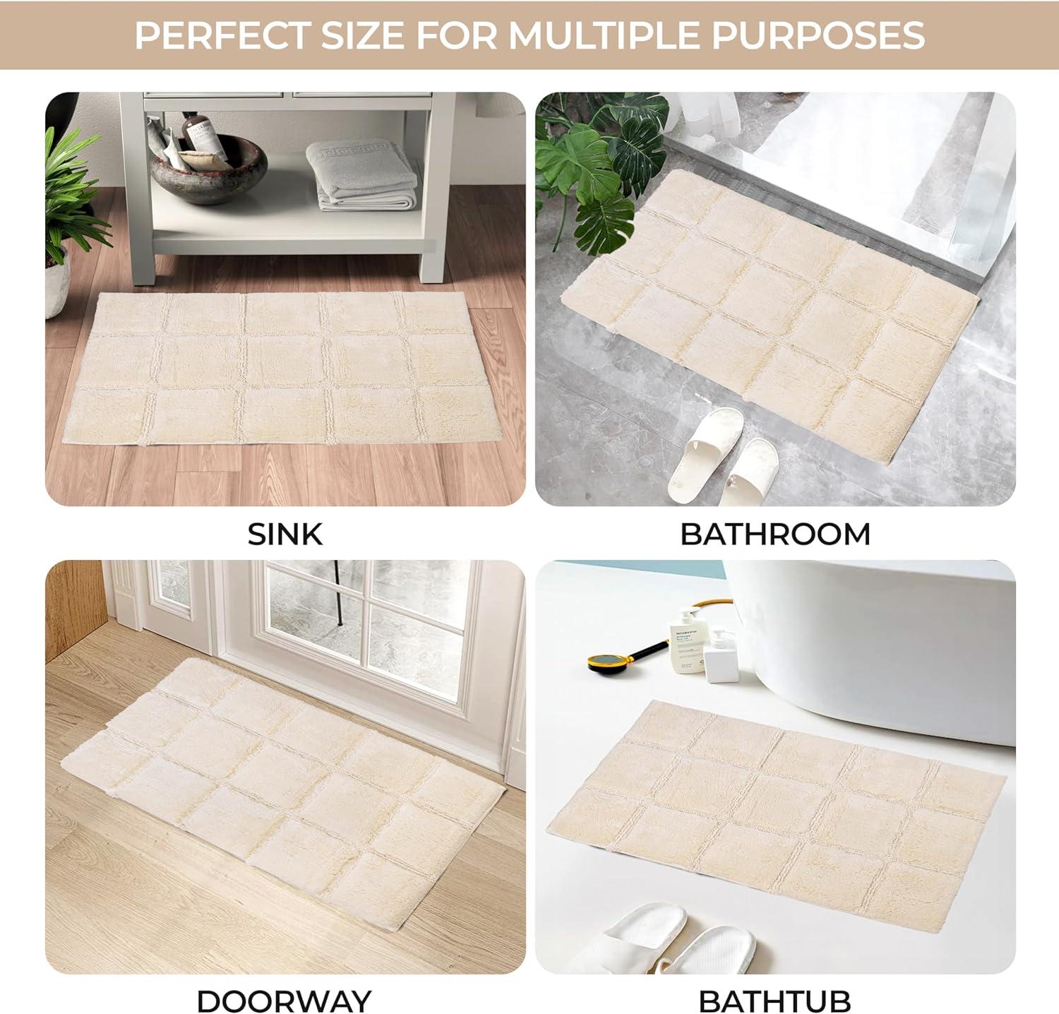 Cotton Checkered 2-Piece Ivory Highly Absorbent Non-Slip Bath Rug Set by Superior