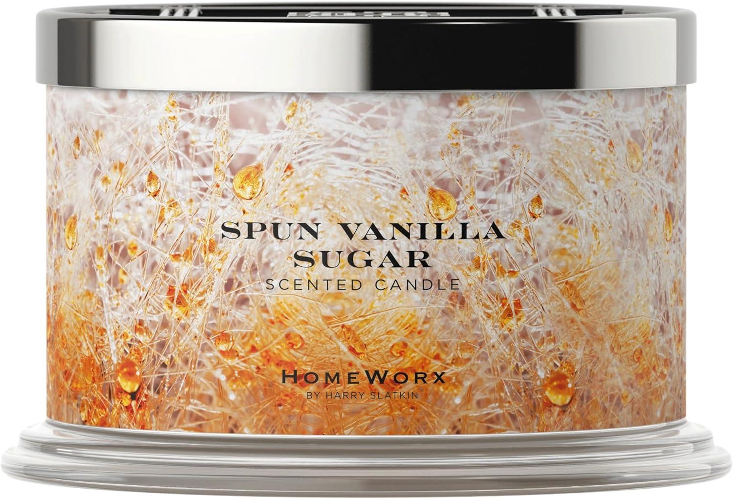 Premium Scented 18oz Candle - HomeWorx by Slatkin & Co - Spun Vanilla Sugar - 4 Wicks - Long-Lasting Jar Candle, 30-55 Hours Clean Burn Time - Vanilla Sugar, Caramel, hint of Citrus