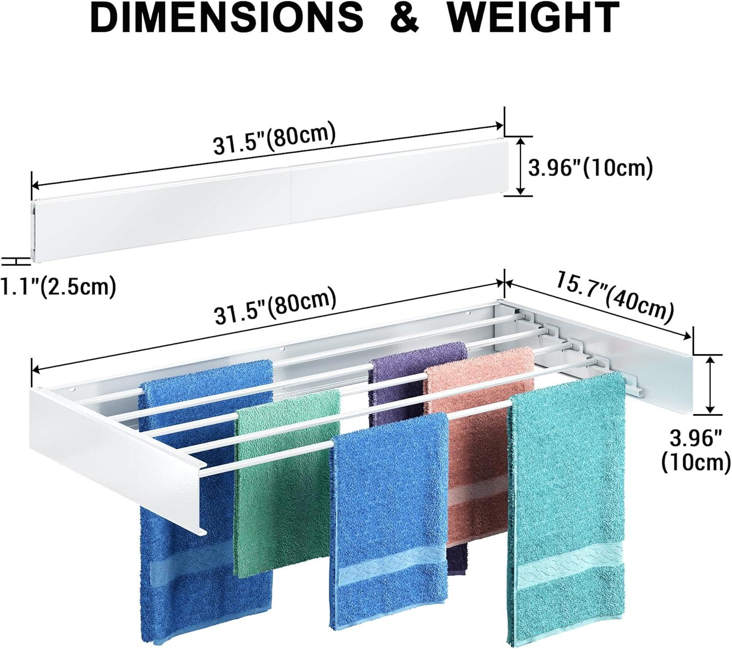 Wall-Mounted Collapsible Aluminum Drying Rack, 31.5" Wide