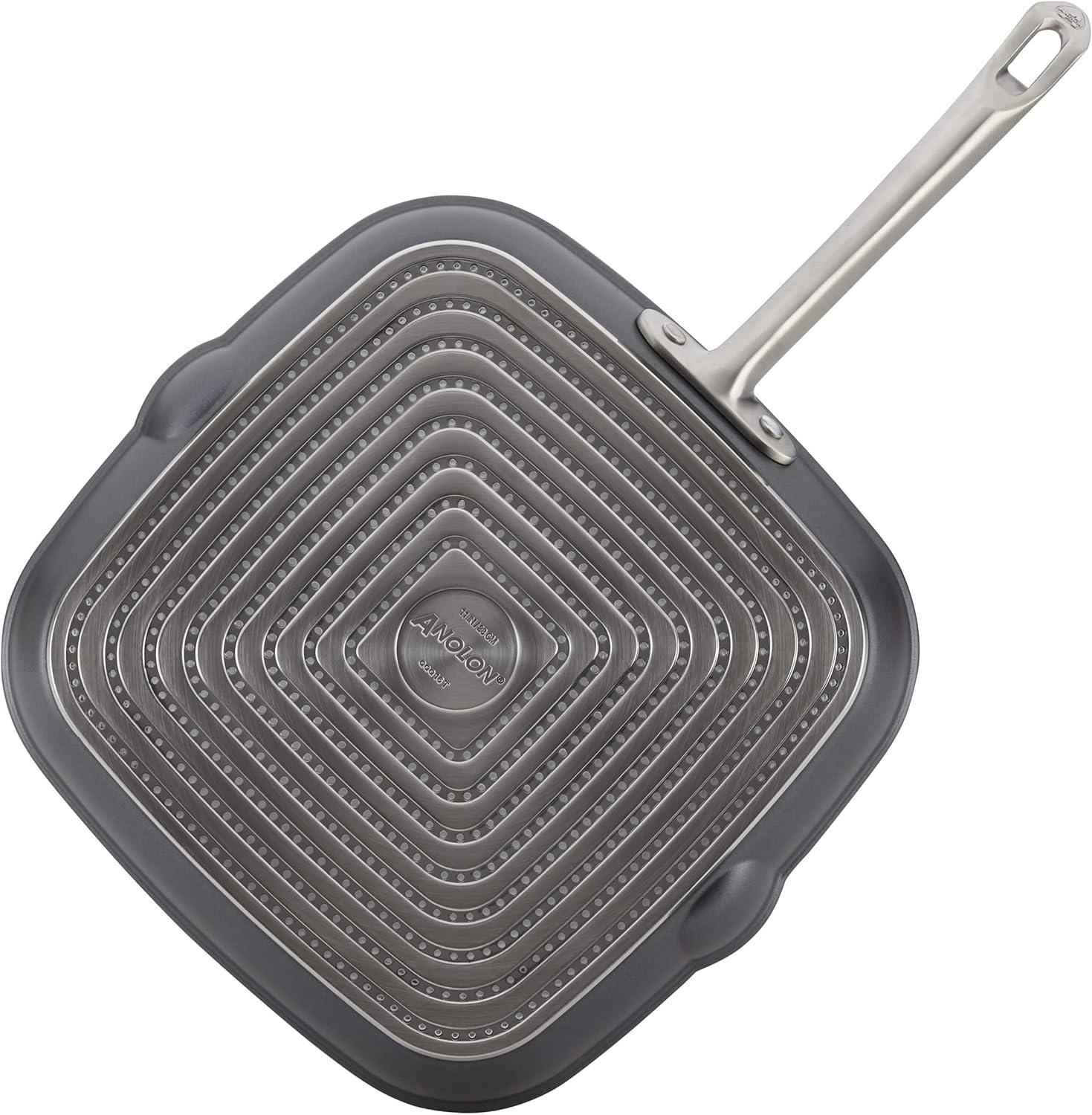 Anolon Accolade Forged Hard Anodized Nonstick Induction Square Stovetop Grill / Griddle Pan, 11 Inch, Moonstone