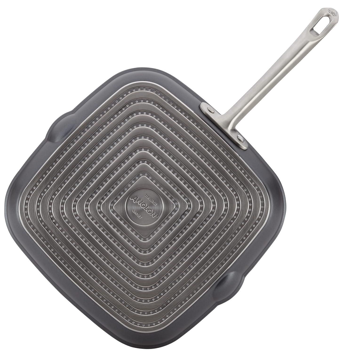 Anolon Accolade Forged Hard Anodized Nonstick Induction Square Stovetop Grill / Griddle Pan, 11 Inch, Moonstone