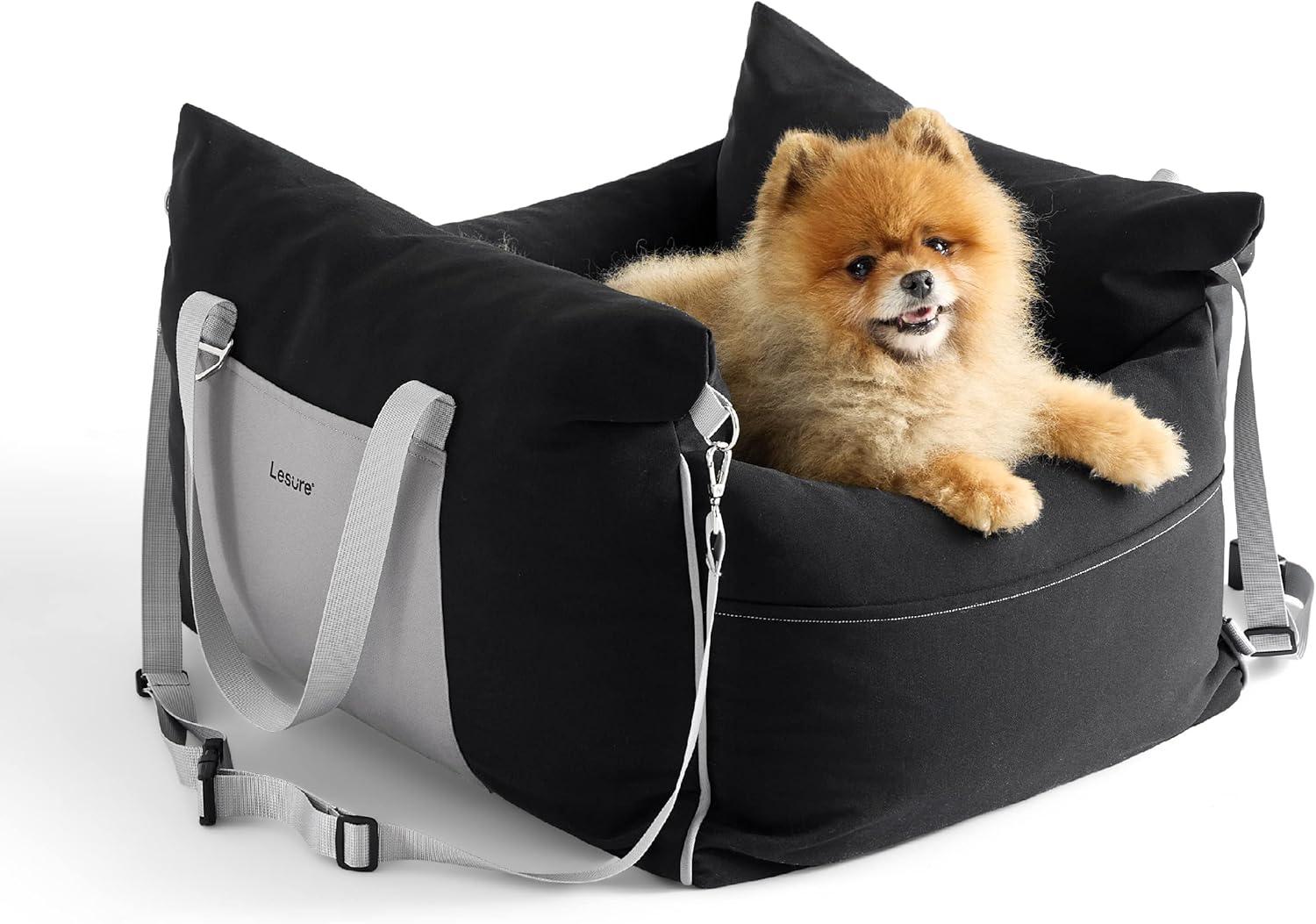 Dog Car Seat for Small Dogs - Pet Car Seat Dog Bed for Car - Dog Booster Car Seat Portable Pet Travel Carrier with Pocket Memory Foam Filling Safety Leash for Machine Washable Waterproof (Grey)