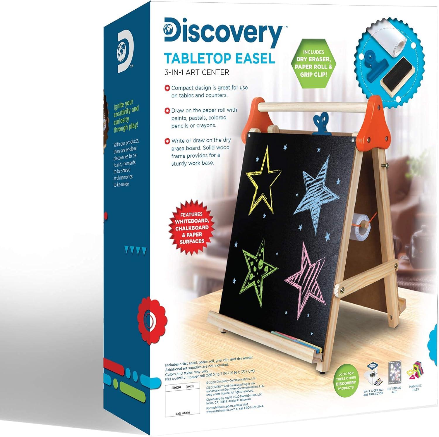 Discovery Kids Tabletop Easel 3-In-1 Art Center, with Whiteboard, Chalkboard And Paper Surfaces
