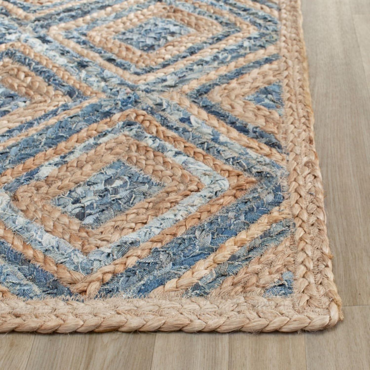 SAFAVIEH Cape Cod Alayna Braided Geometric Jute Area Rug, 10' x 14', Natural/Blue