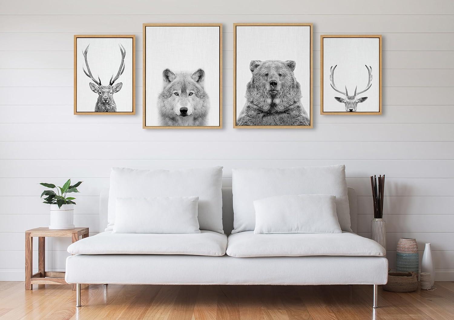 Kate & Laurel All Things Decor Sylvie Pretty Bird Framed Canvas by Inkheart Designs Natural: Modern Gallery-Wrapped Canvas Art Set