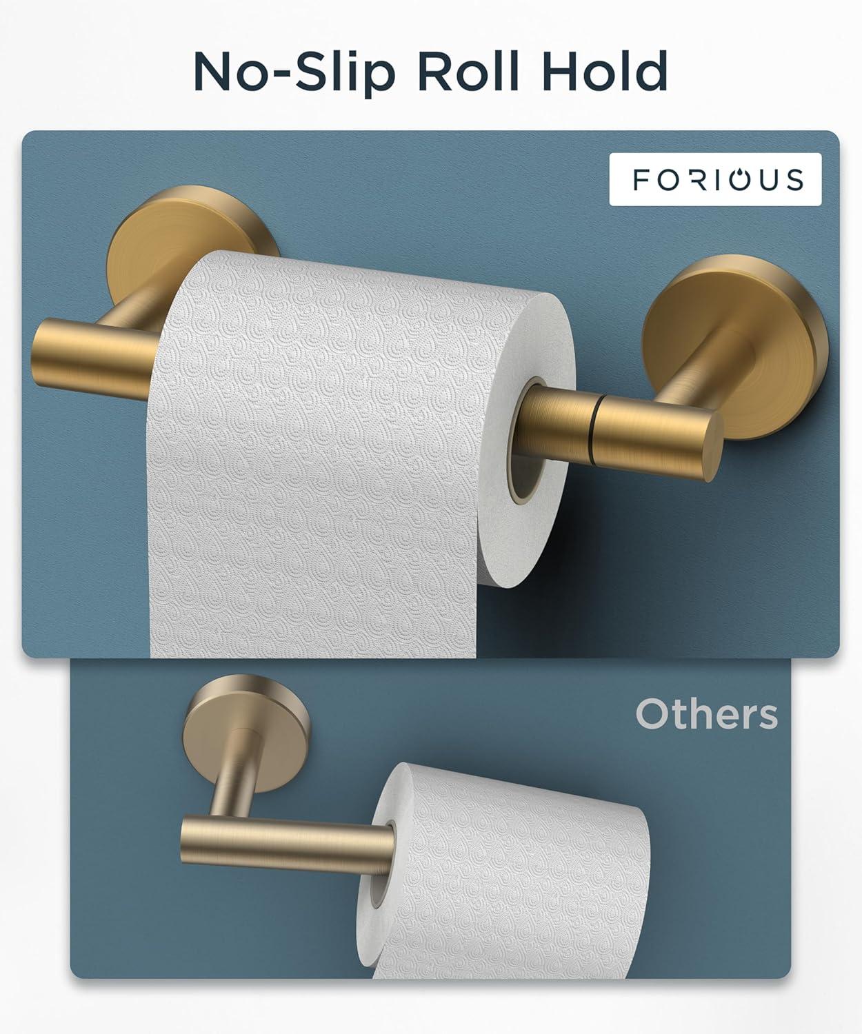 MOGFCT Toilet Paper Holder Brushed Gold Wall Mounted, Double Post Pivoting Toilet Paper Holder SUS 304 Stainless Steel Bathroom