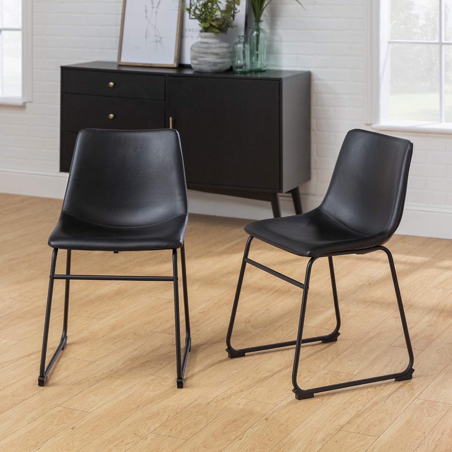 Sleek Black Faux Leather and Metal Space-Saving Dining Chair Set