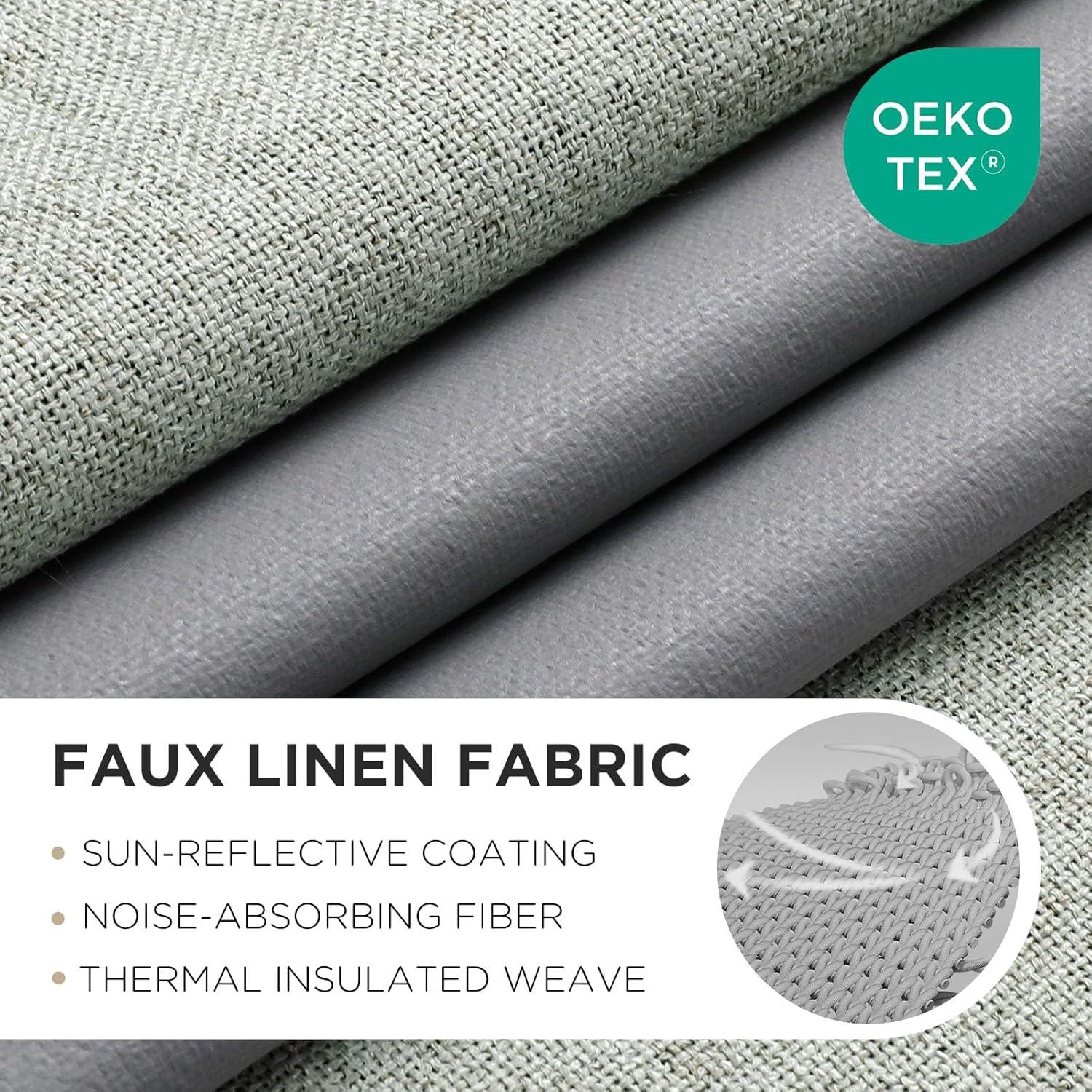 COSVIYA 100% Blackout Sage Green Linen Curtains & Drapes 84 Inch Length 2 Panels Set, Full Room Darkening Grommet Insulated Thermal Window Panels for Bedroom/Living Room,52x84 inches