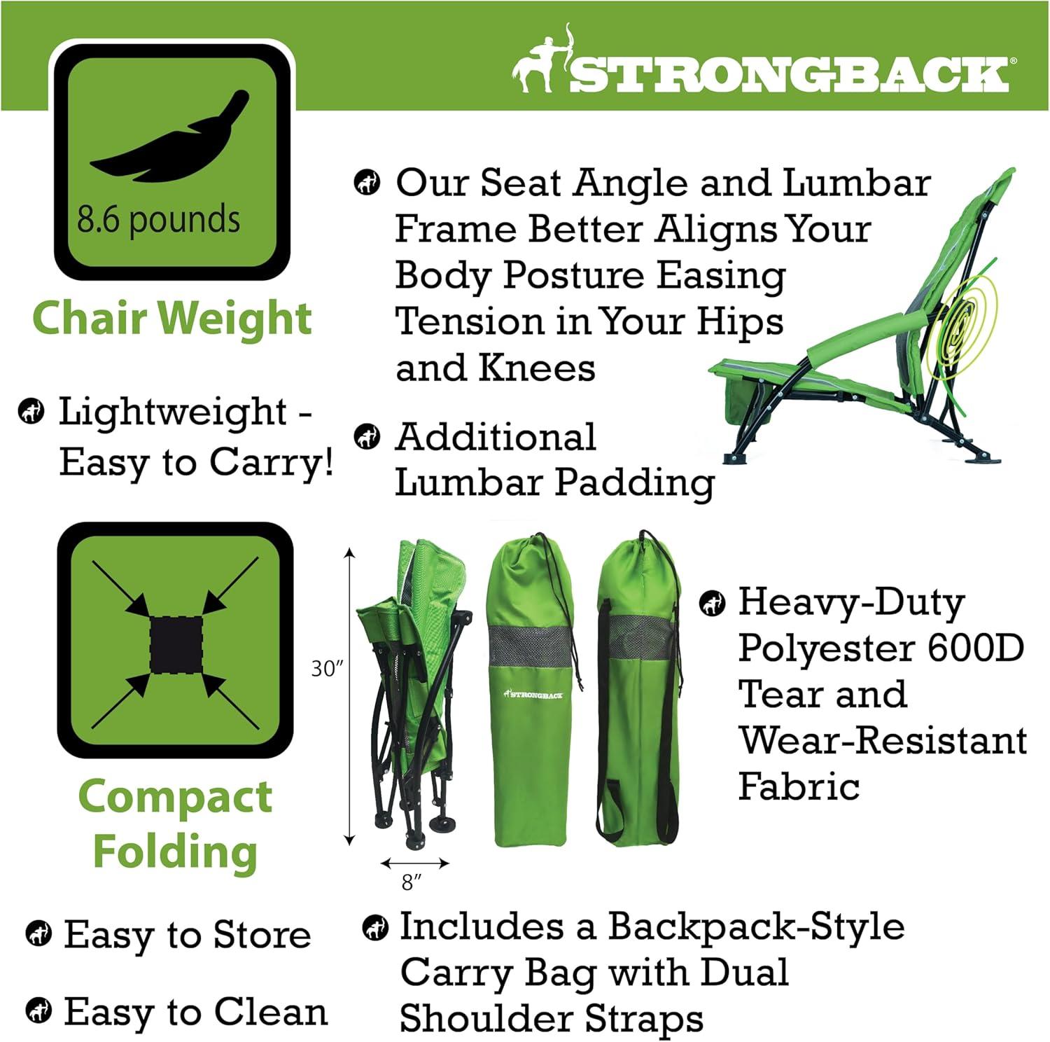 STRONGBACK Low Gravity Beach Chair with Lumbar Back Support, Folding Lime Green