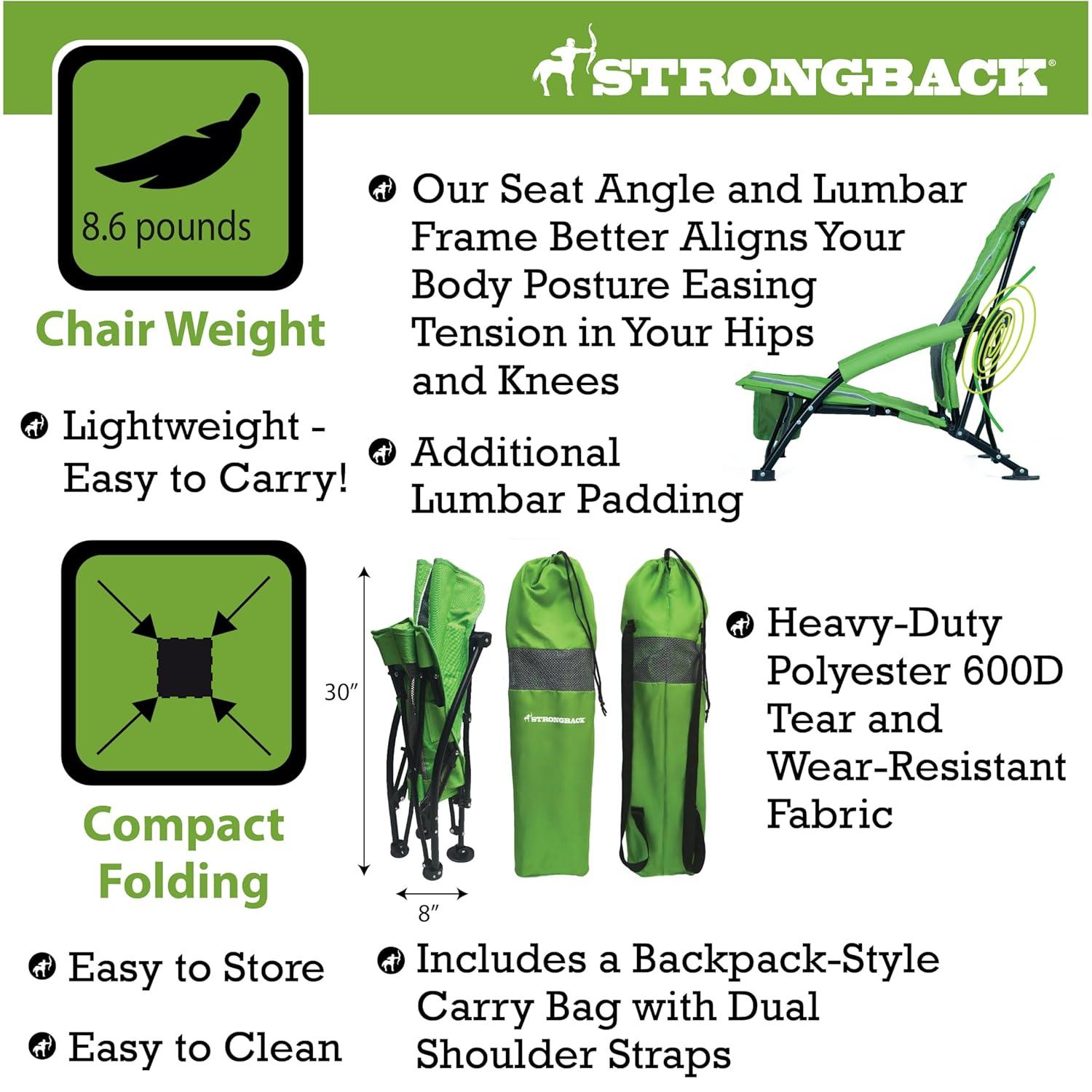 Strongback Low Gravity Beach Chair with Lumbar Back Support, Folding Lime Green