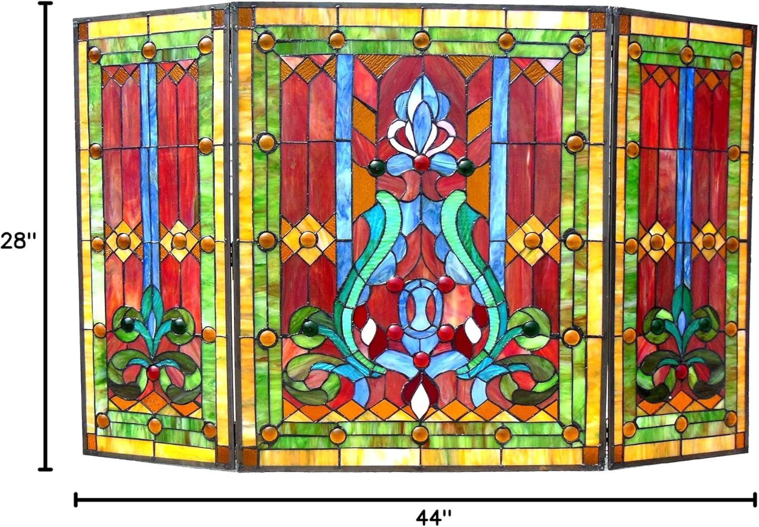 Chloe Lighting Tiffany-Glass 3pcs Folding Victorian Fireplace Screen 44" Wide