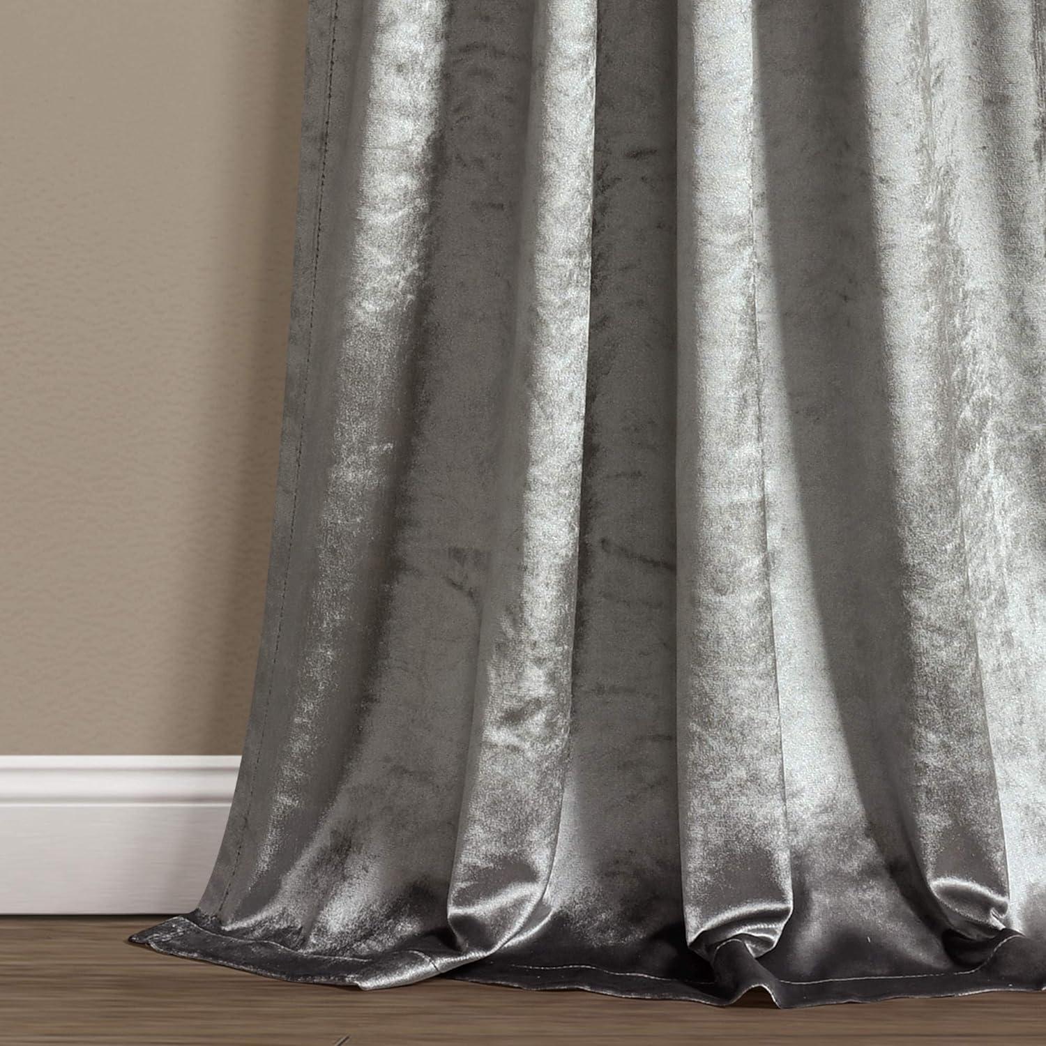 Elegant Silver Velvet Light Filtering Rod Pocket Window Curtains, Set of 2