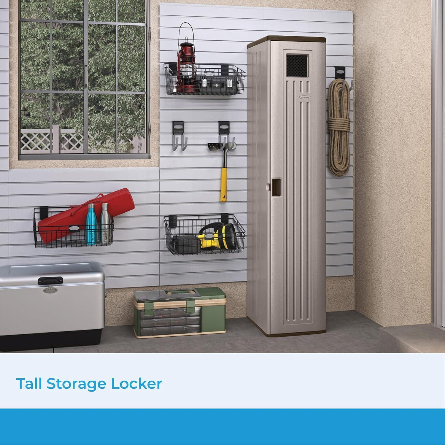 Suncast Tall Resin Storage Cabinet Locker 72" H x 15" W for Garage, Home, Shed, Platinum Metallic