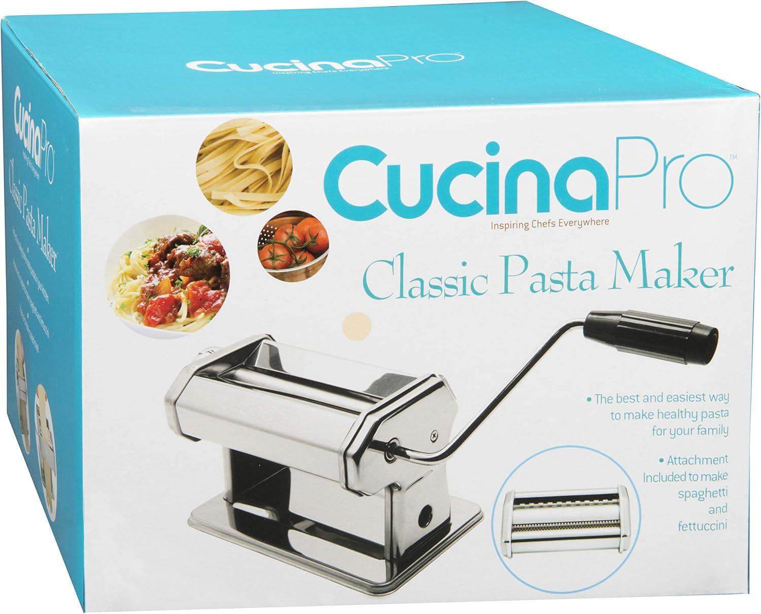 Pasta Maker Machine (177) By Cucina Pro - Heavy Duty Steel Construction - with Fettucine and Spaghetti attachment and Recipes