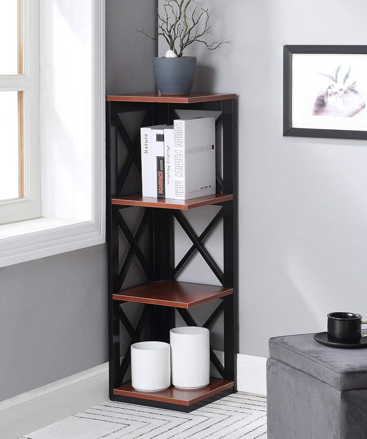3 Tier Corner Bookcase, Cherry / Black