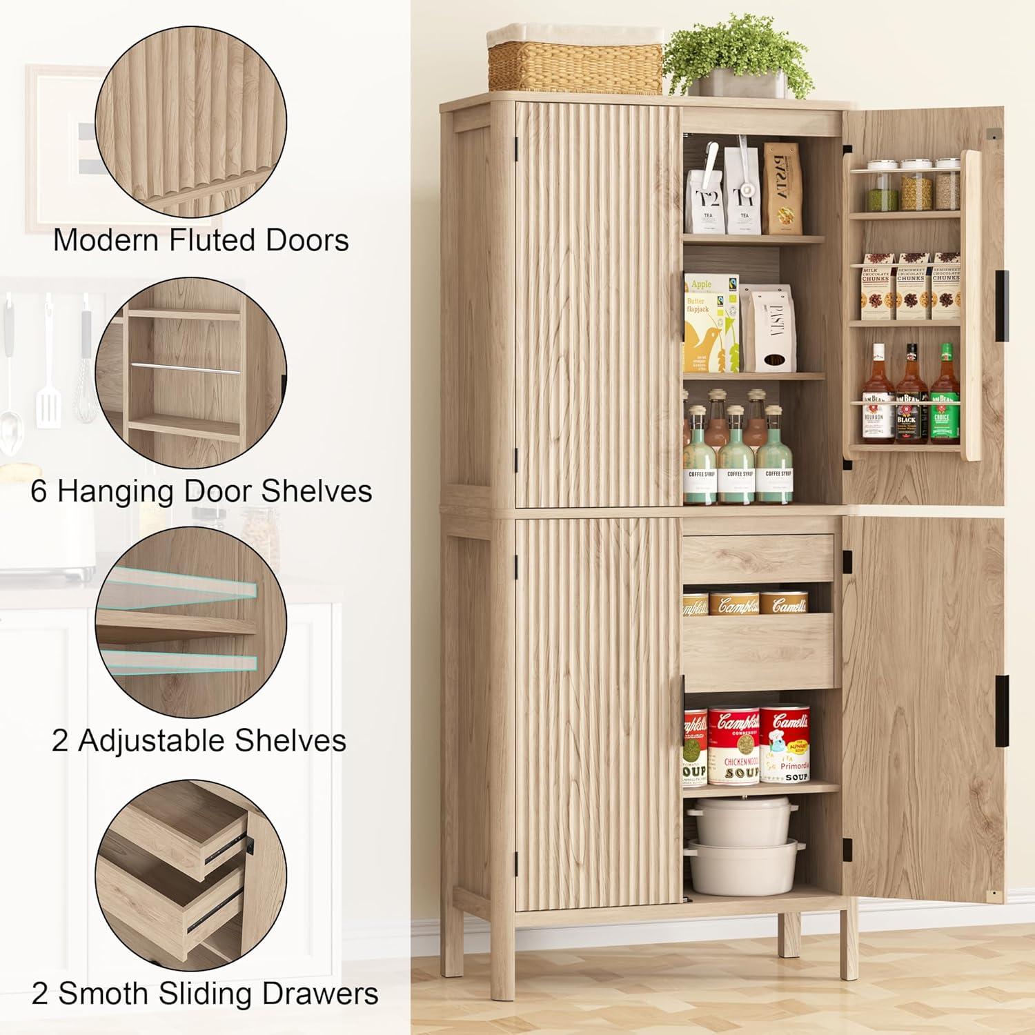 Latitude Run® HOMCOM 41" Modern Kitchen Pantry Freestanding Storage Cabinet With Double Doors Adjustable Shelves For Living Room - White