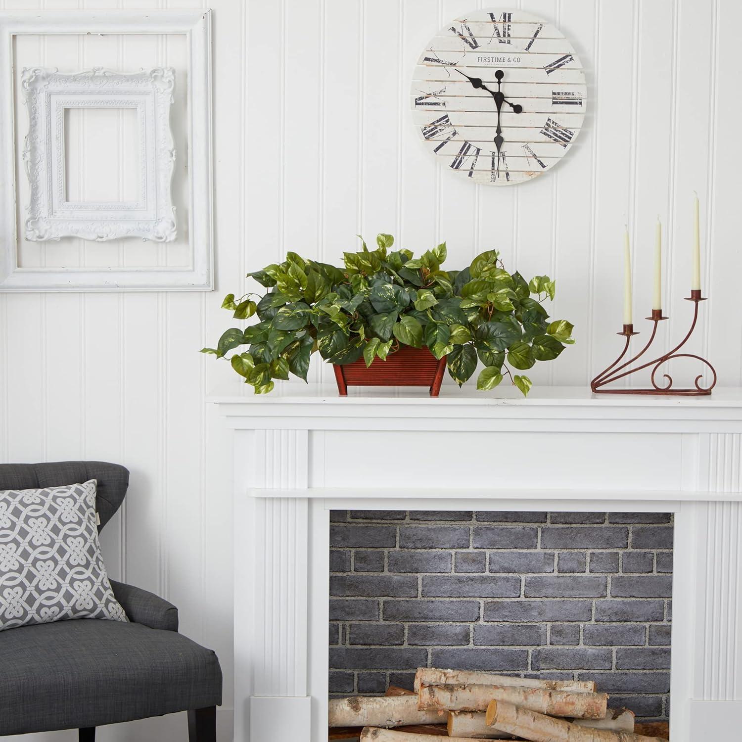 Nearly Natural 9in. Pothos Artificial Plant in White Planter (Real Touch)