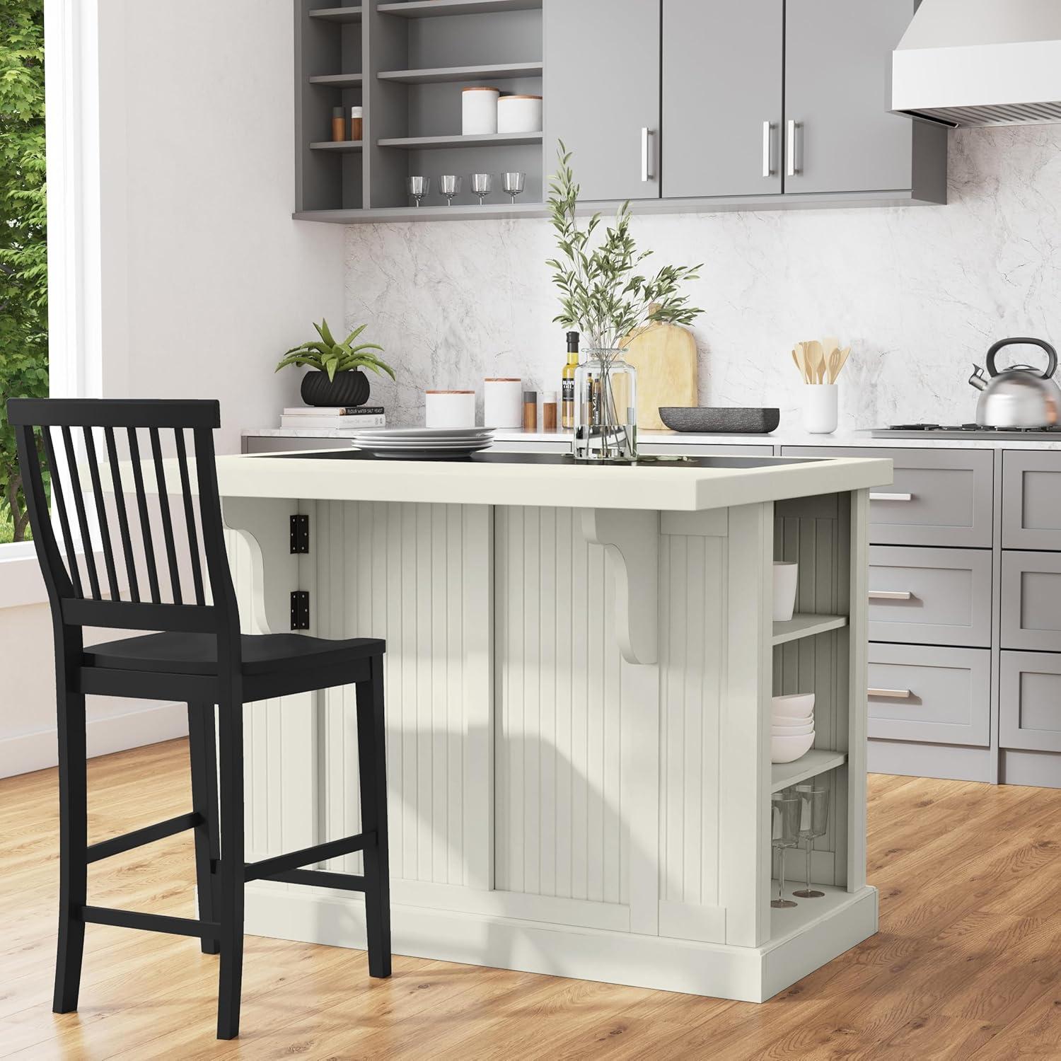 Nantucket Off-White Kitchen Island with Black Granite Top