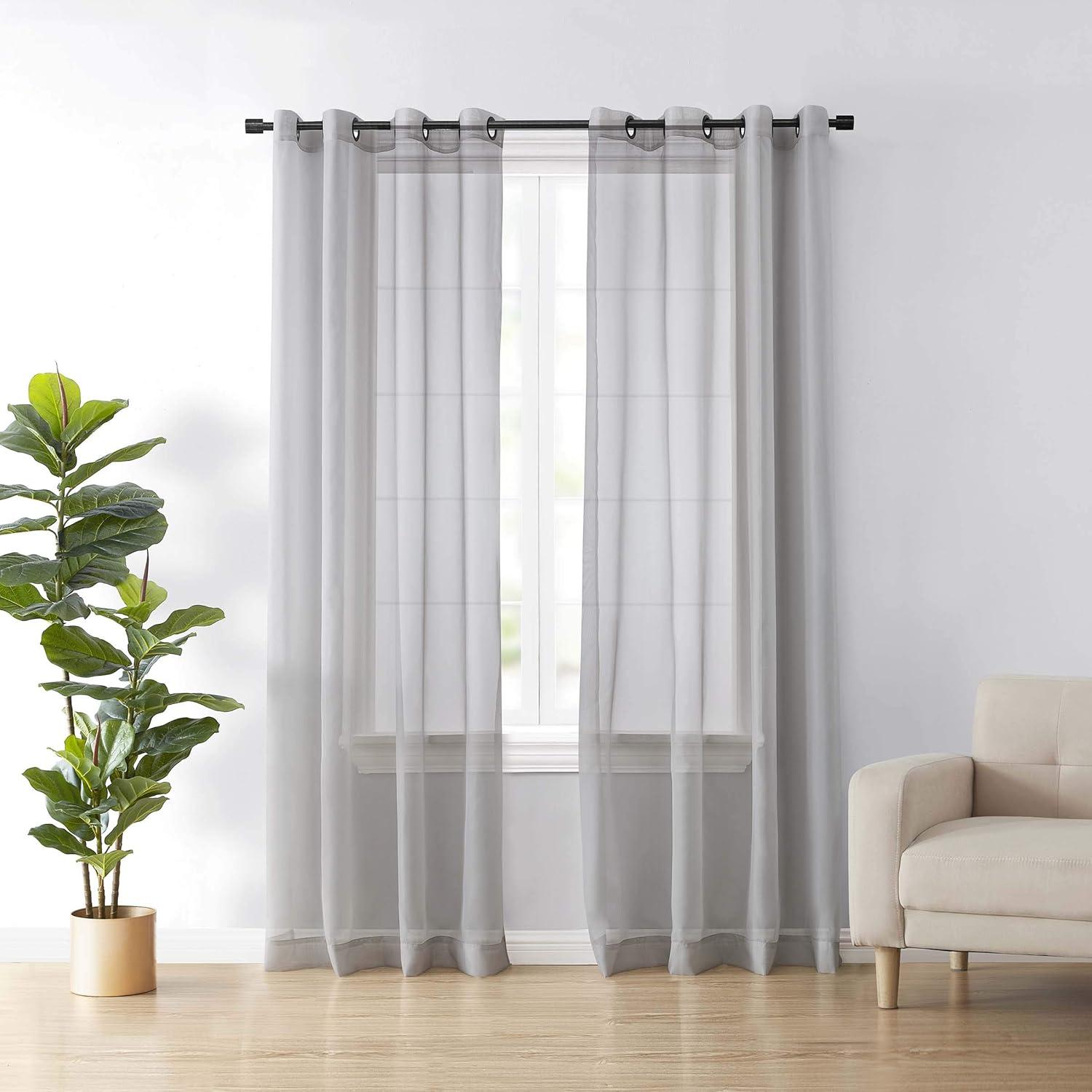 Arm & Hammer Curtain Fresh Odor-Neutralizing Sheer Voile Grommet Single Curtain Panel, Gray, 59" x 120"