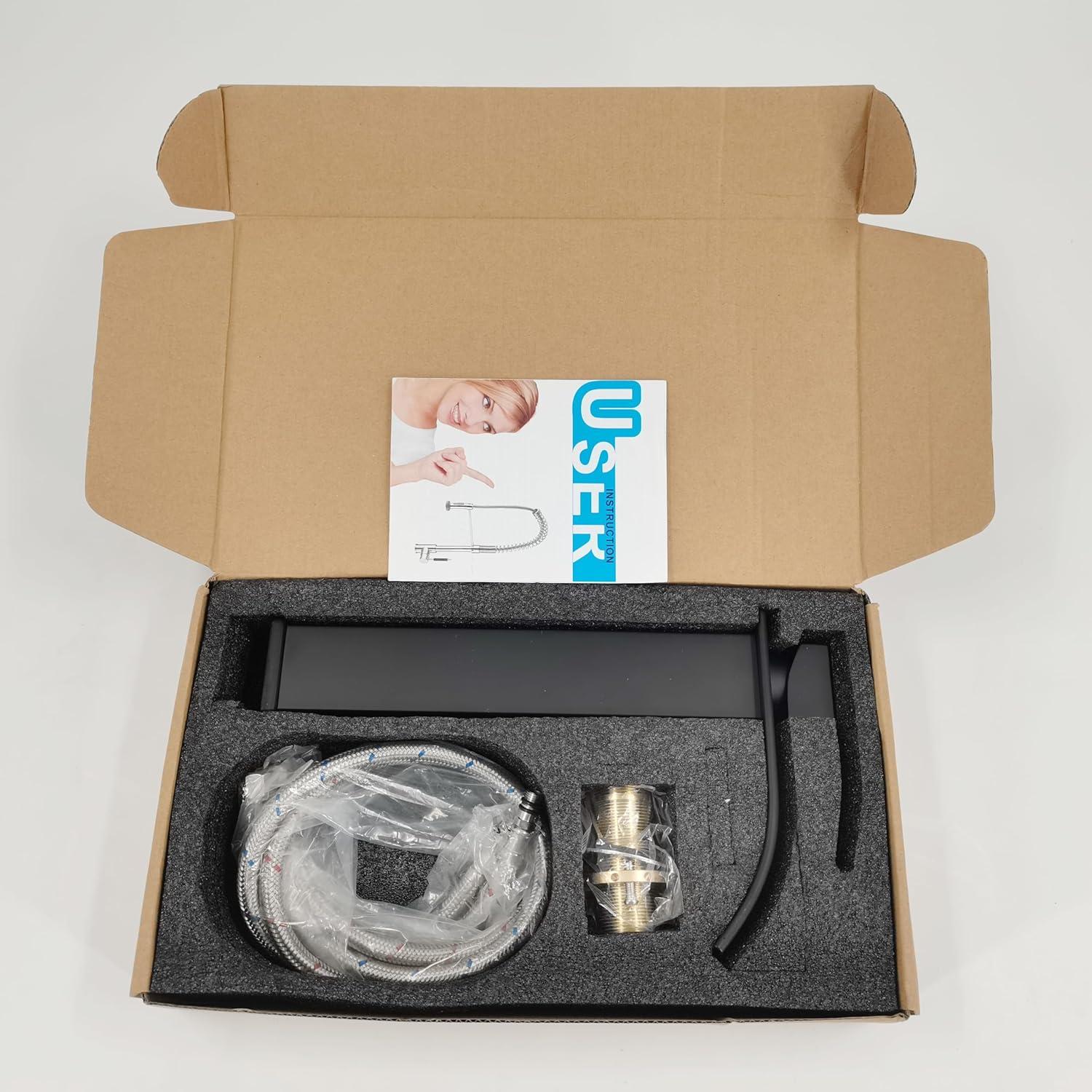 Waterfall Bathroom Faucet Single Handle，Bathroom Sink Faucet 1 Hole，Waterfall Faucet for Bathroom Sink，Vessel Sink Faucet Matte Black Tall Bathroom Faucet