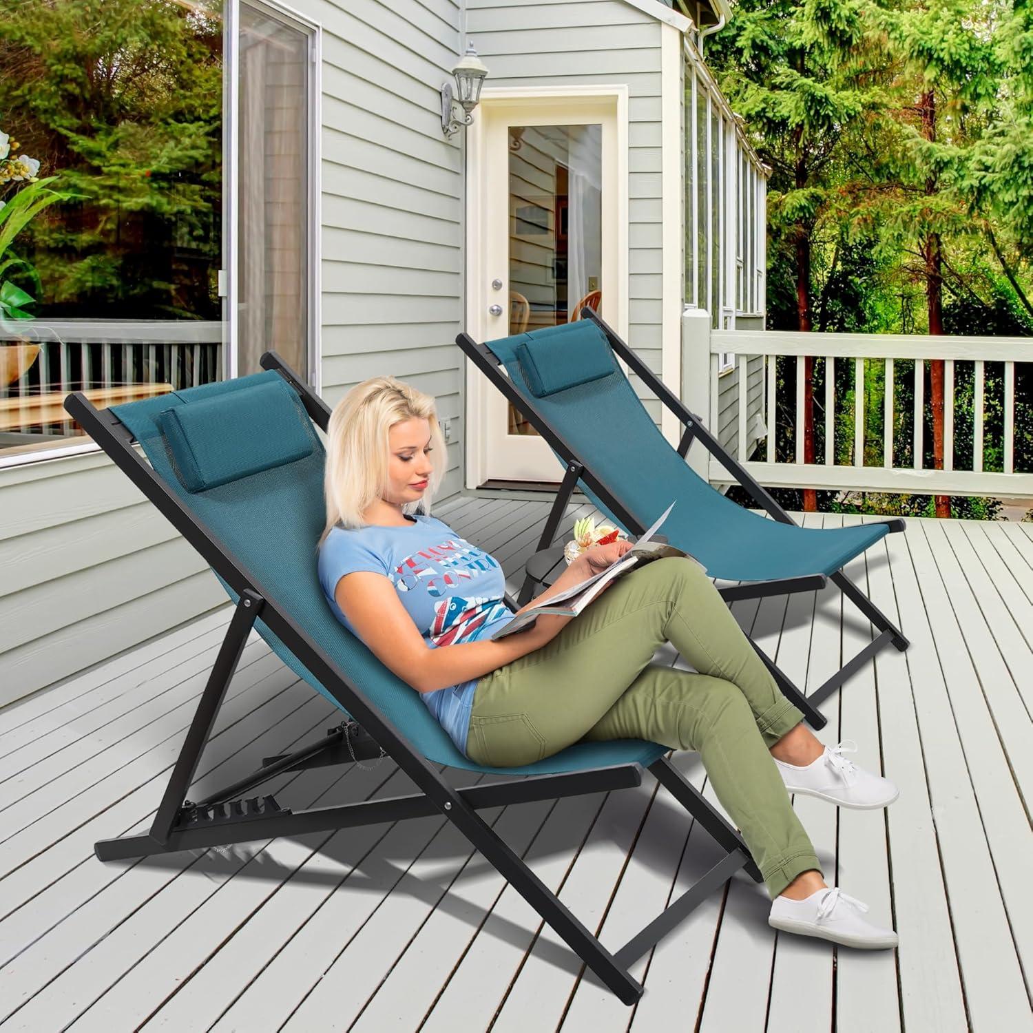 Of 2 Beach Sling Patio Chair,FoldingChairs PortableBeach ChairChair Low Slung X Shaped Portable For