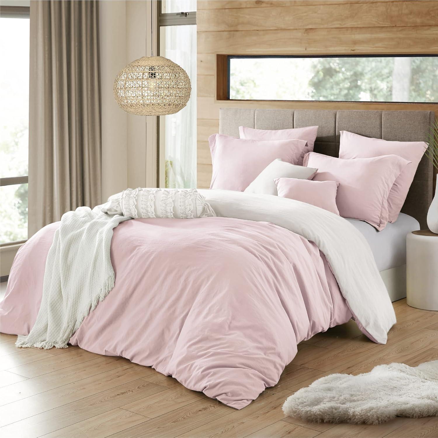 3PC Pink/White Full/Queen (90" x 90") 2 in 1 Reversible Duvet Cover & Sham Set (Comforter not Included)