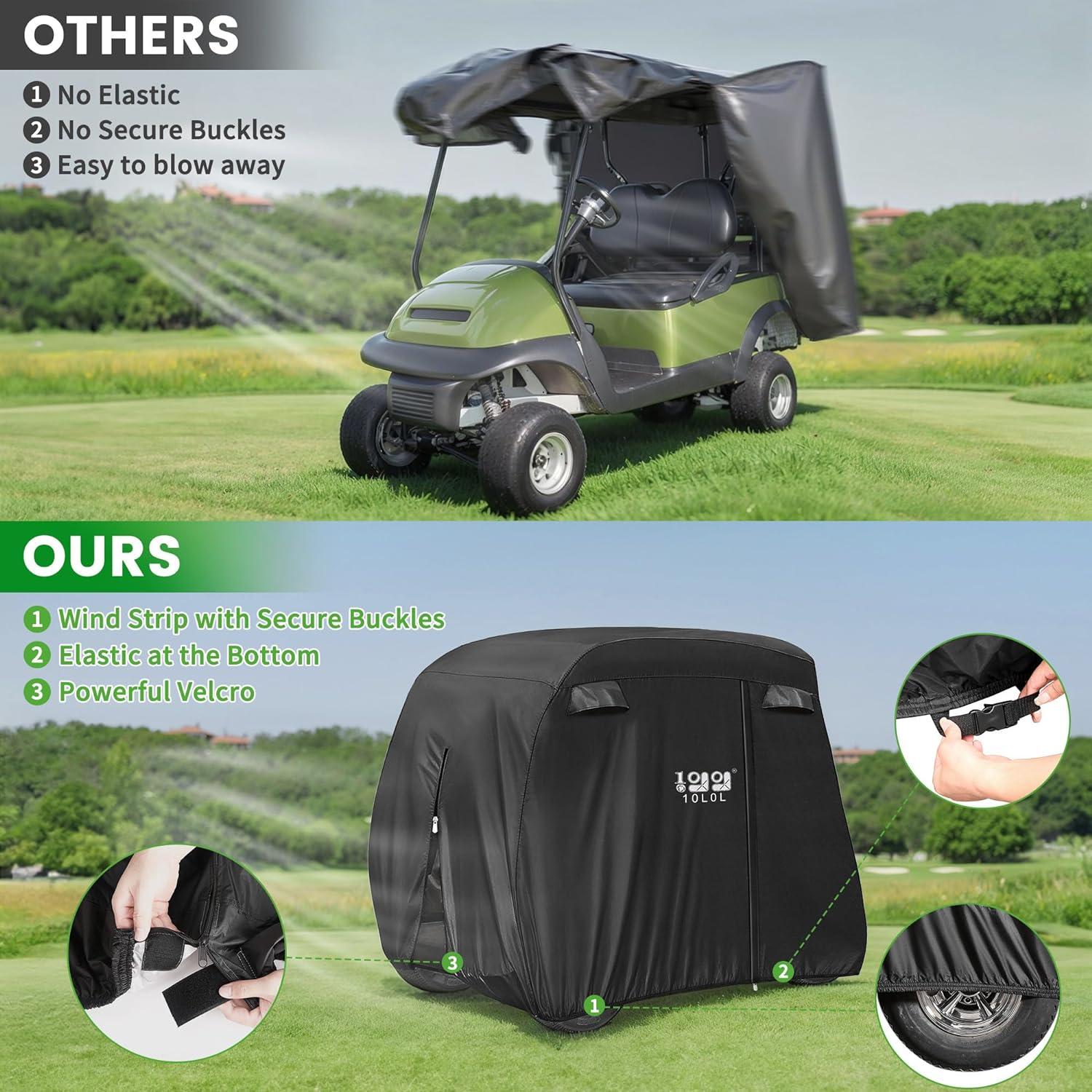 10L0L Golf Cart Cover 4 Passenger for Yamaha EZGO Club Car, 420D Waterproof Sunproof Dustproof Enclosure Cover, Black