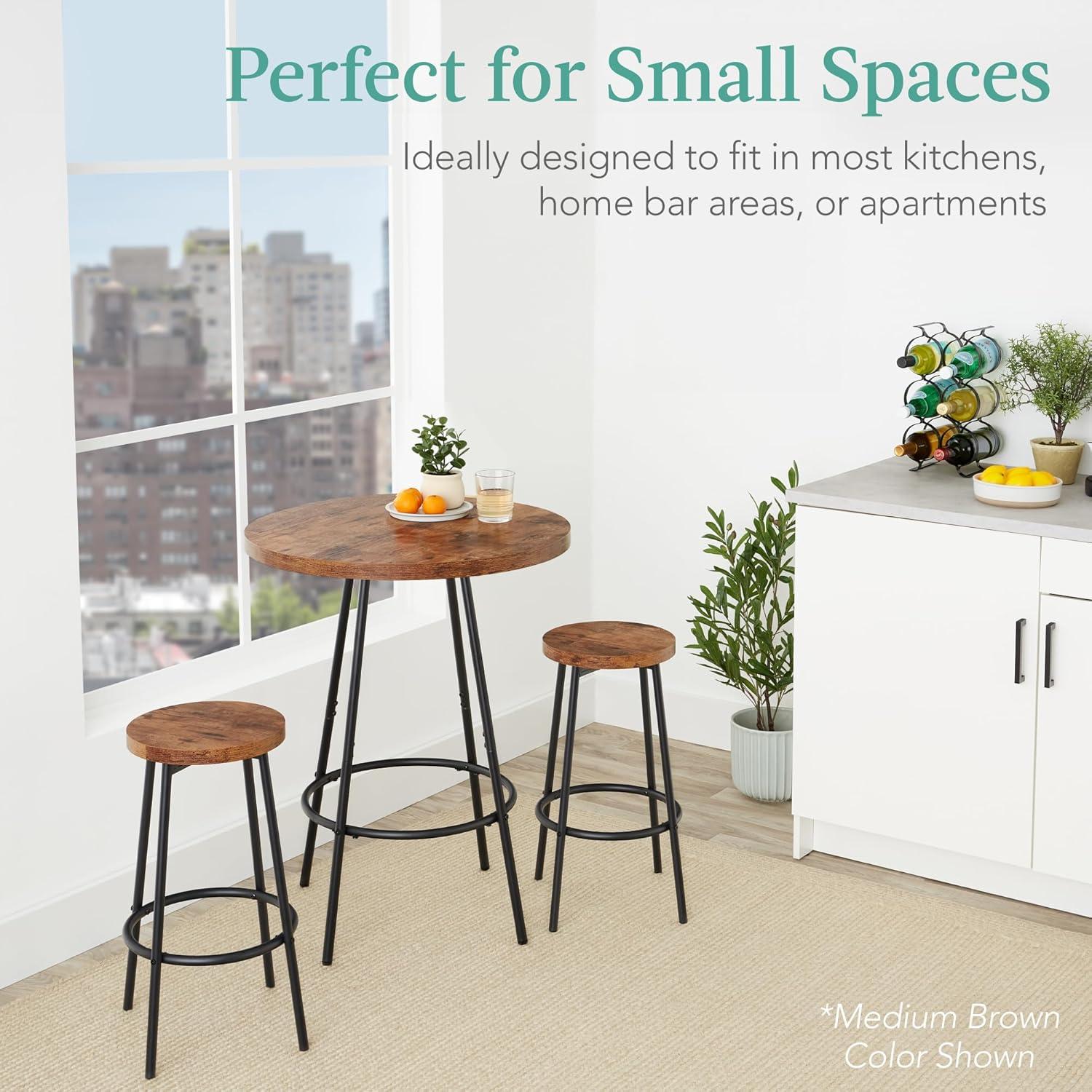 17 Stories Sevon 3-Piece Bistro Set, Modern Round Counter Height Dining Set w/ 2 Stools, Metal Frame