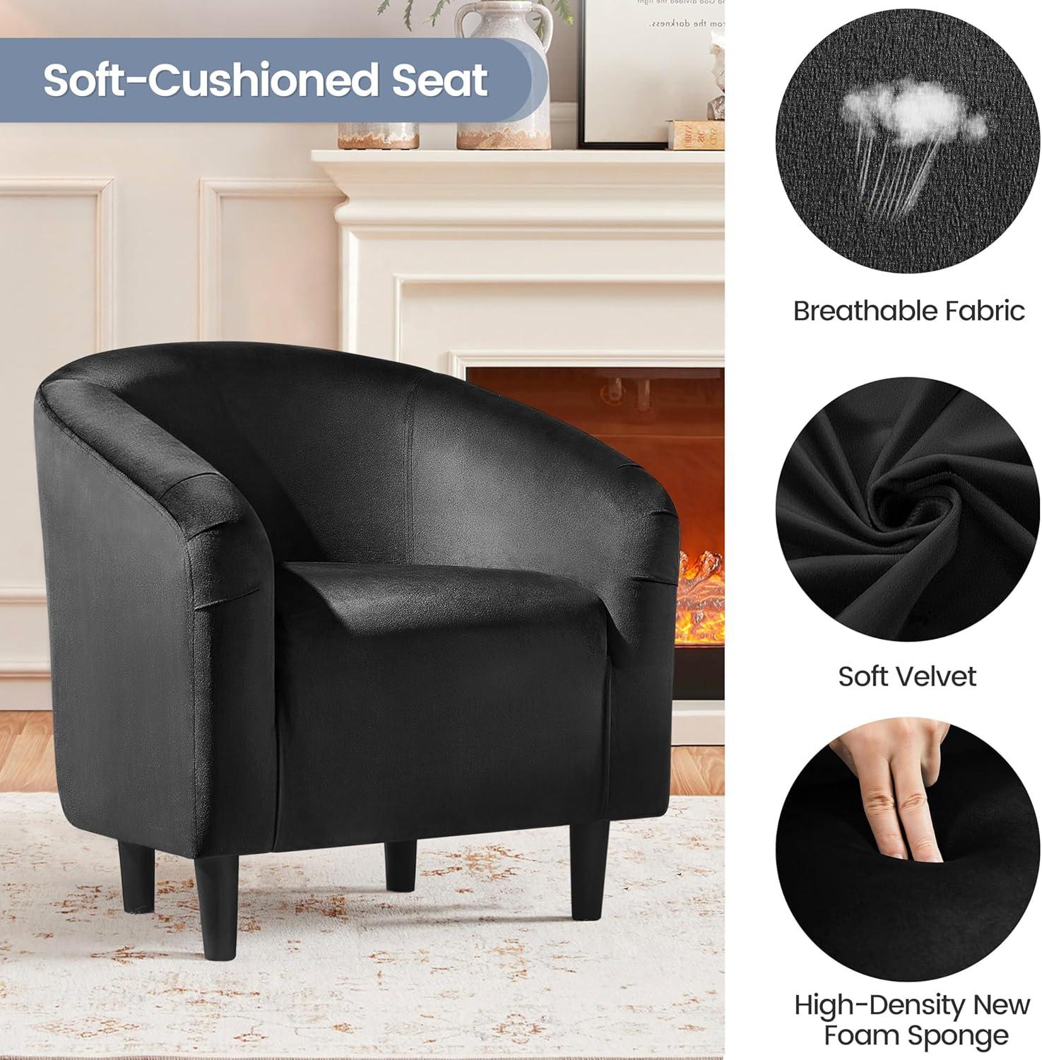 Renwick Modern Upholstered Tub Chair, Set of 2, Black Velvet