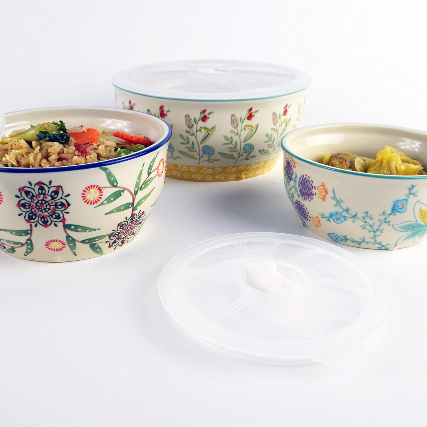 Ella 3 Piece Stoneware Storage Bowls Set with Lids