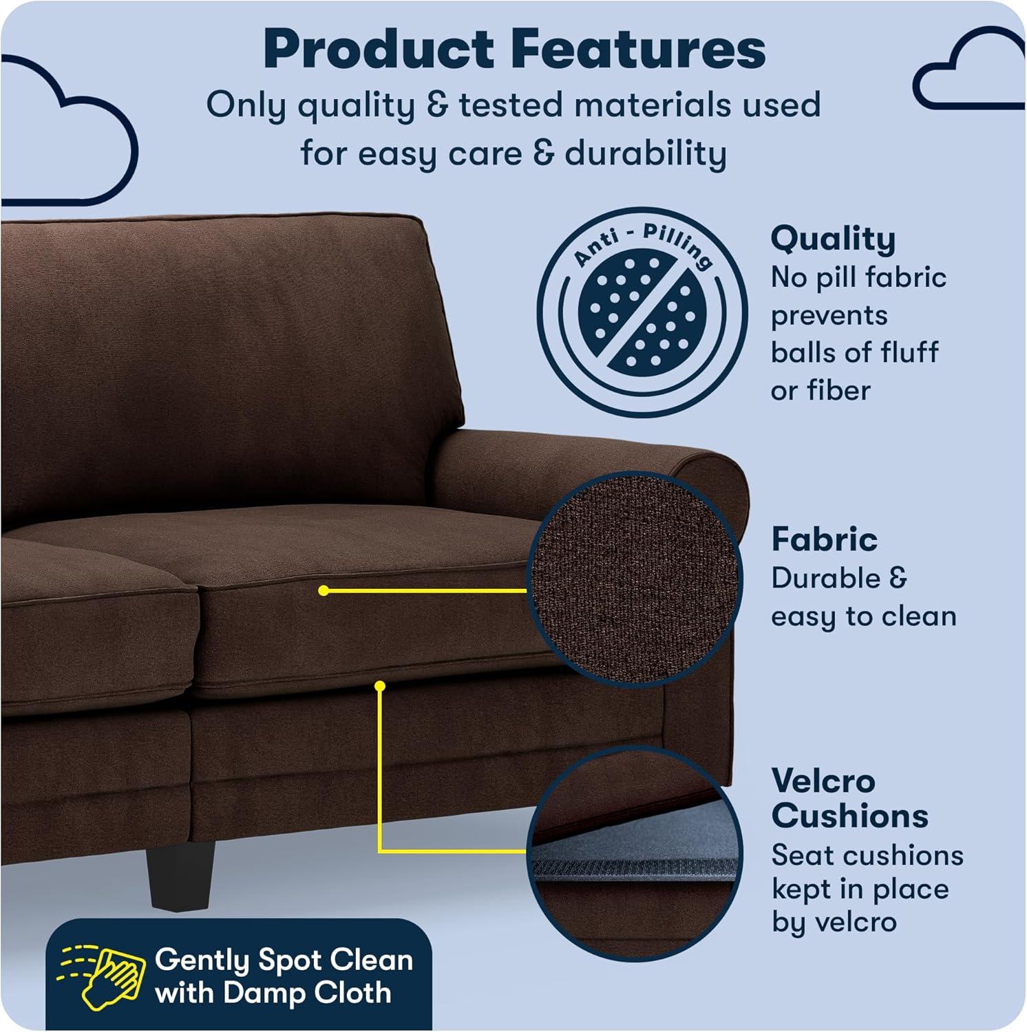 Serta Copenhagen 78" Rolled Arm Sofa, Easy Care Fabric, Soft Pillow Back, Pocket Coil Seat Cushions
