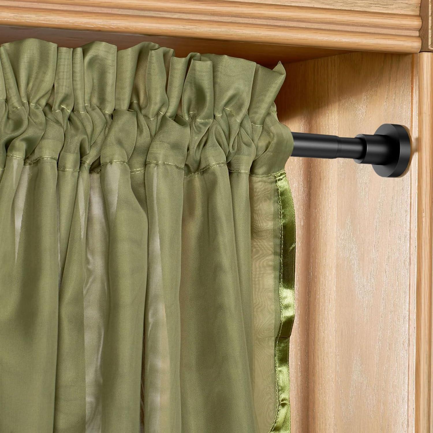 Matte Black Adjustable Spring Tension Shower Curtain Rod 32-47 Inches