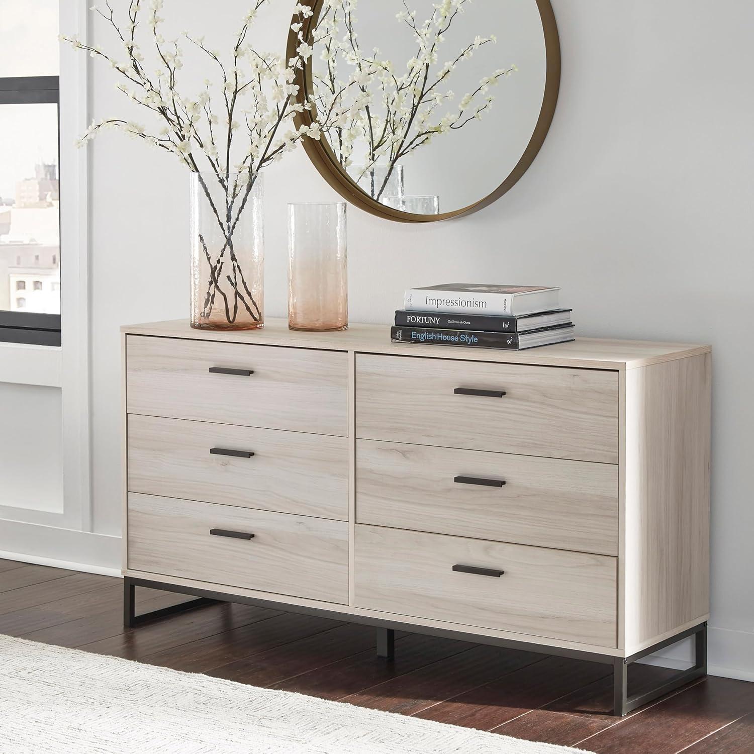 Signature Design by Ashley Contemporary Socalle 6 Drawer Dresser, Light Natural