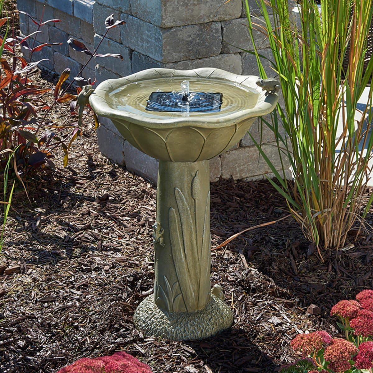 25" Acadia Concrete Solar Birdbath - Smart Living: Fiber-Reinforced, Weather-Resistant, No Assembly Required