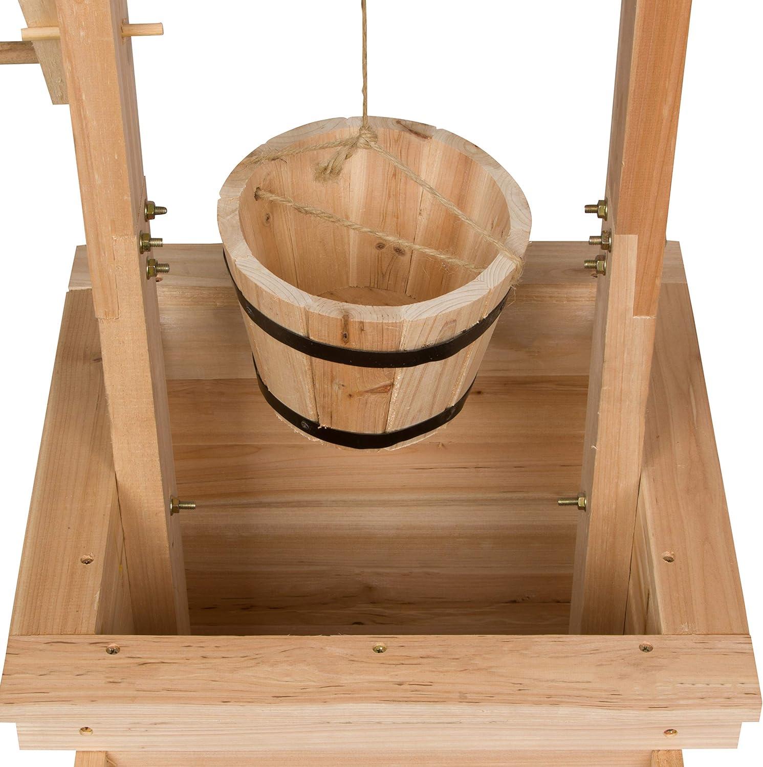 Natural Cedar Wood Outdoor Wishing Well Planter with Hanging Bucket