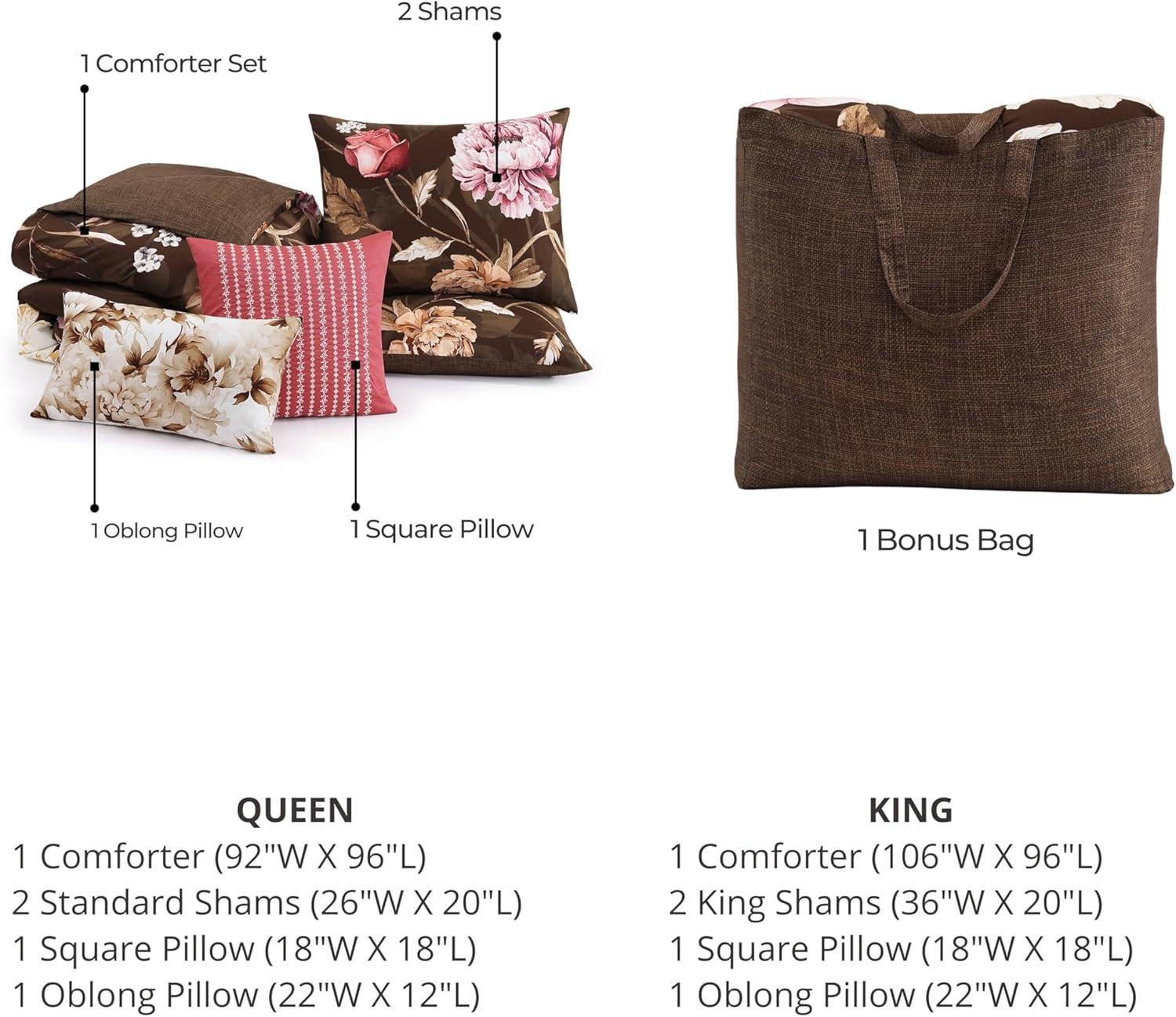BeBeJan Bebejan Floral Garden on Mocha 100% Cotton 5-Piece Reversible Comforter Set