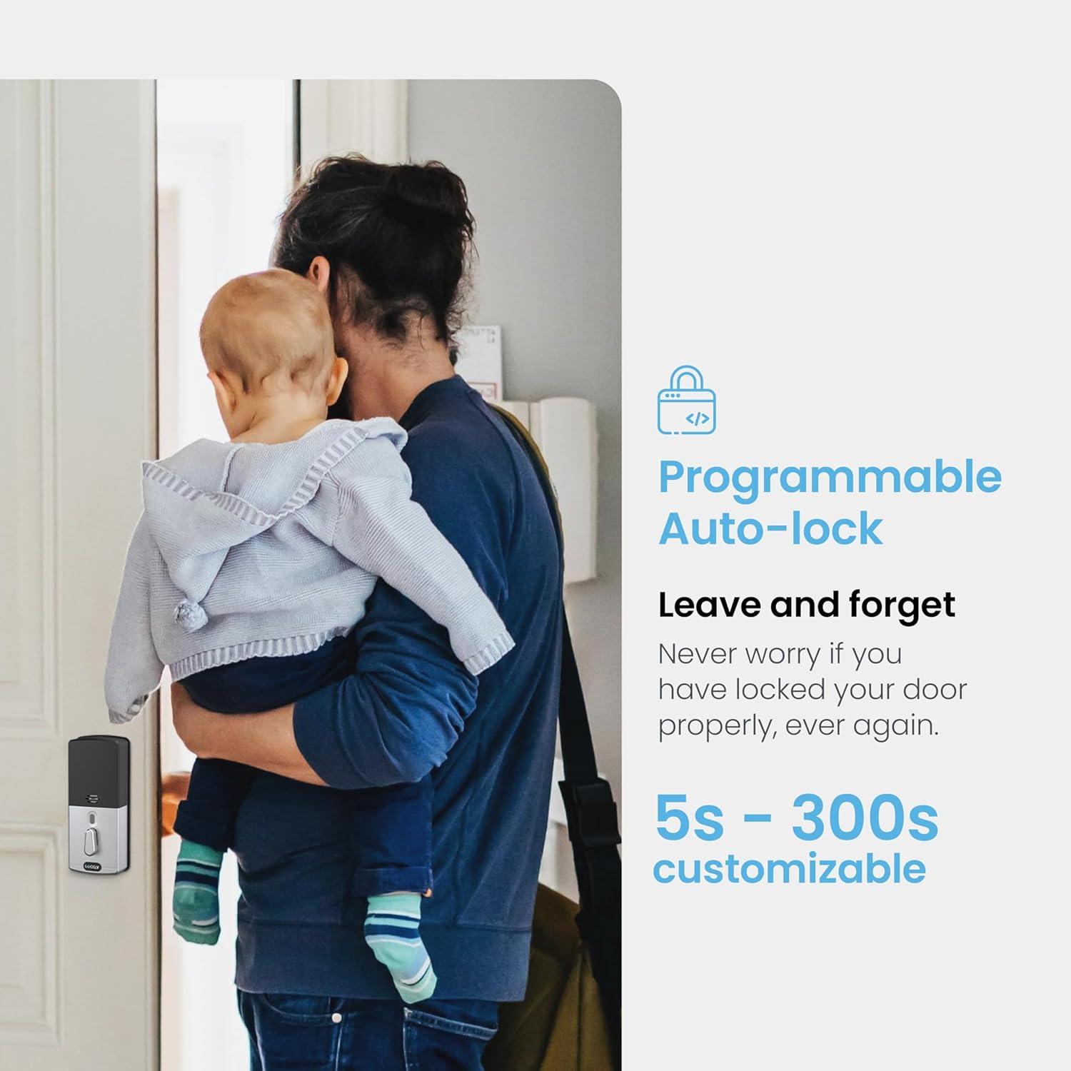 Lockly Smart Lock Model 6S, Bluetooth Smart Door Lock, Keyless Entry Door Lock, Touchscreen Keypad, App Control, eKeys and Offline Access Code, Auto Lock - Satin Nickel