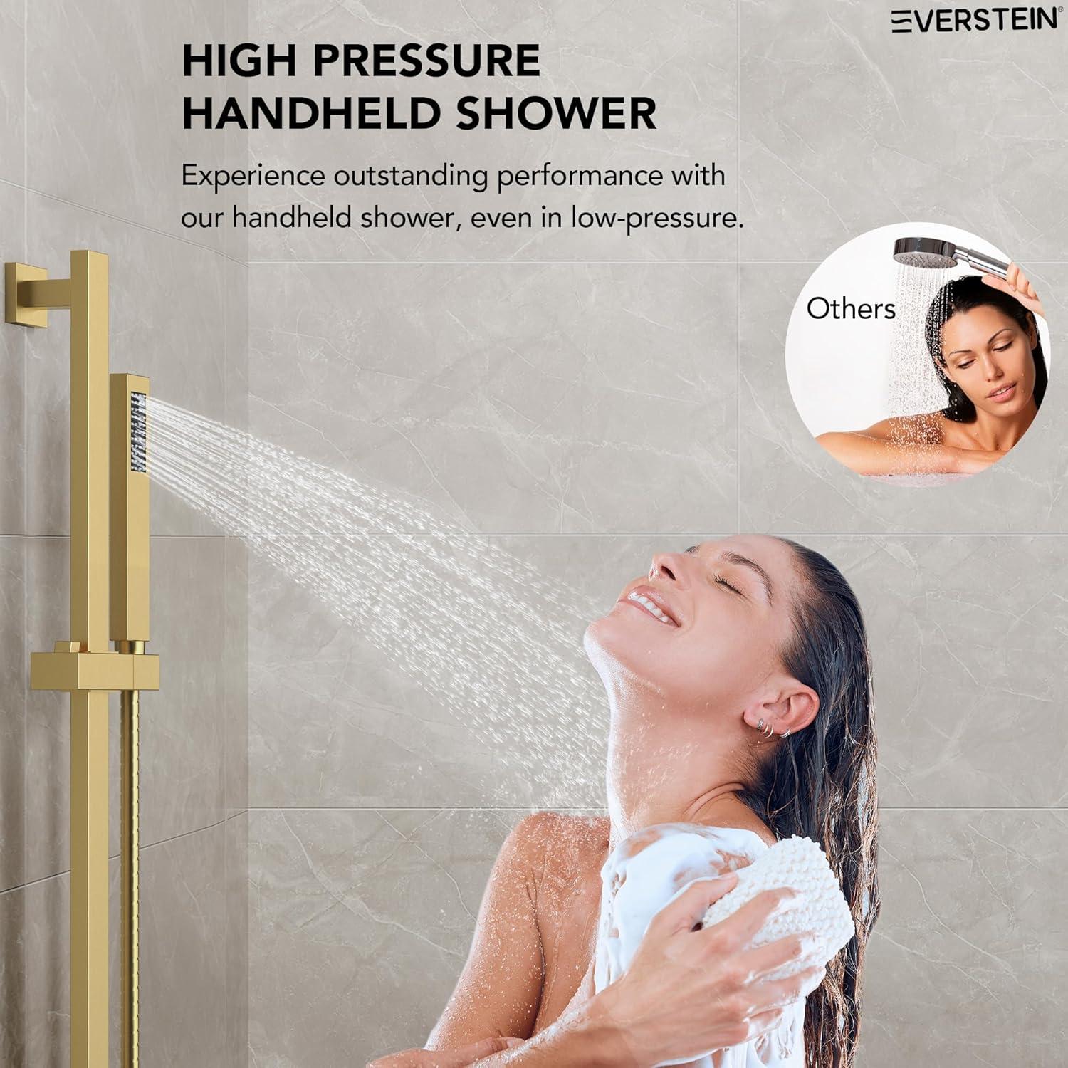 DualJetSpa Pressure-Balanced Shower System, Dual Wall Mount Showerheads with Slide Bar Handheld Spray