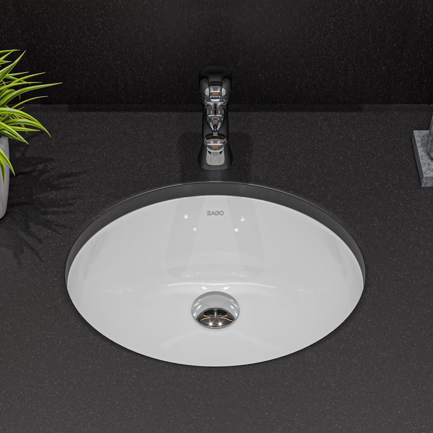 EAGO 15'' White Ceramic Oval Bathroom Sink with Overflow