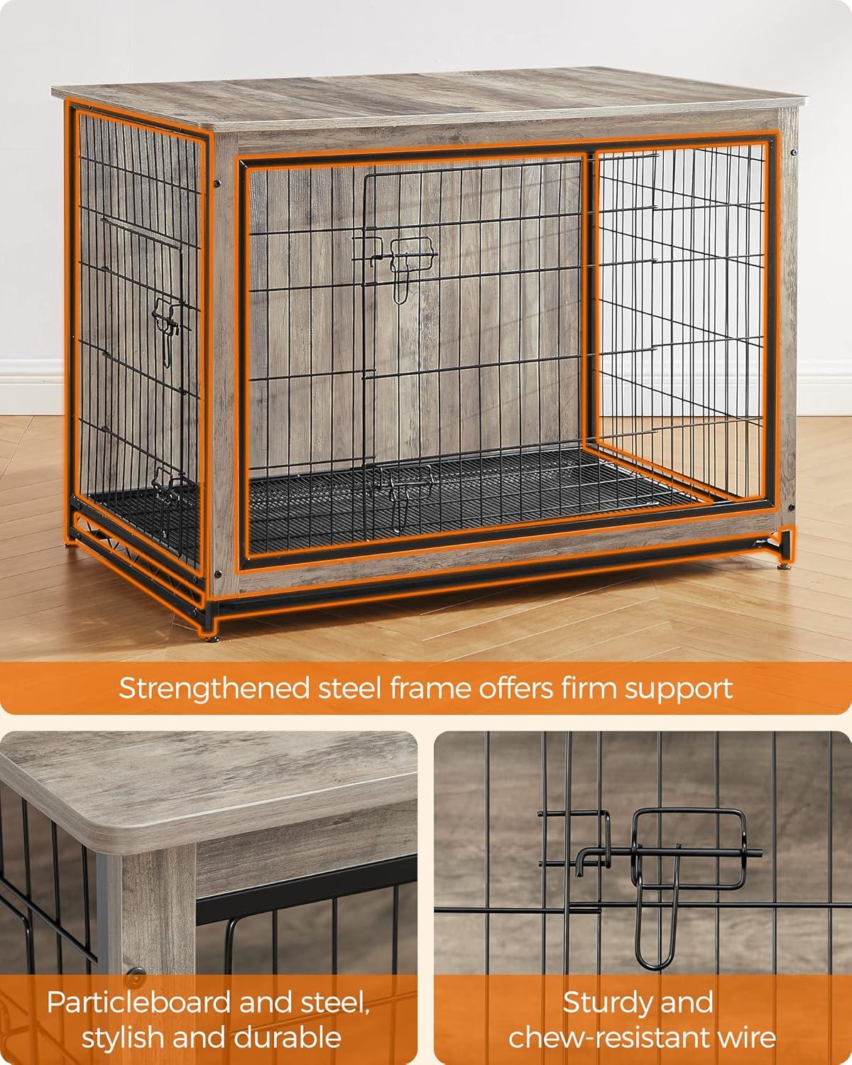 Extra Large Greige and Black Particleboard Dog Crate Table