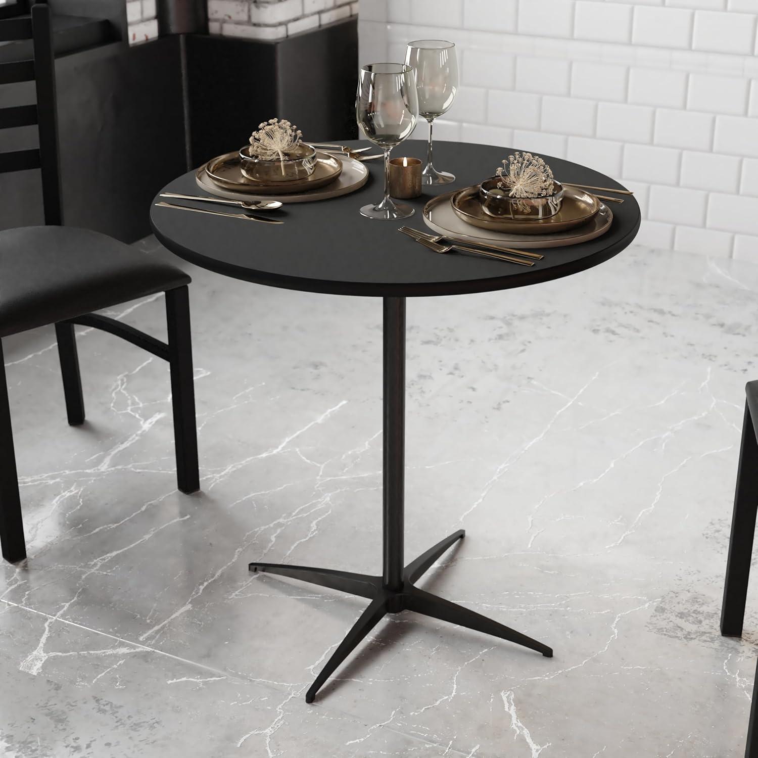 Flash Furniture Lars 30'' Round Wood Cocktail Table with 30'' and 42'' Columns, Black