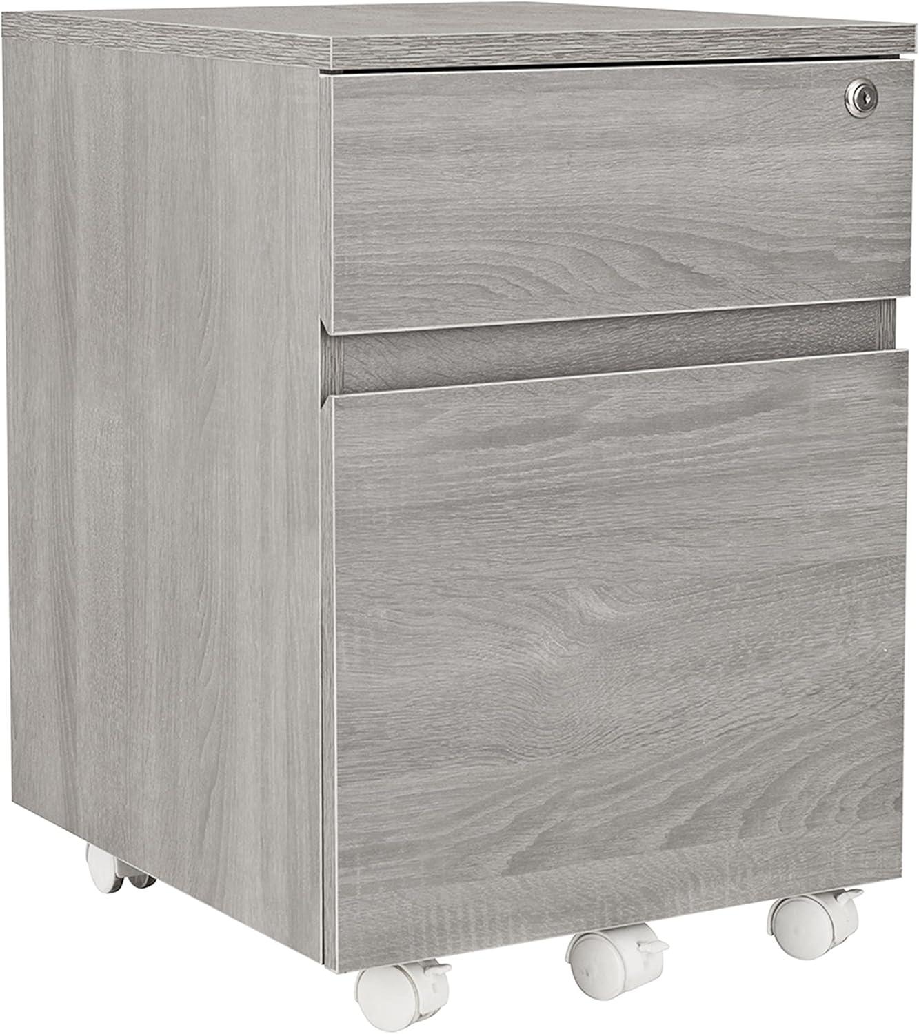 Techni Mobili Rolling File Cabinet with Glass Top, Grey RTA-S18-GRY