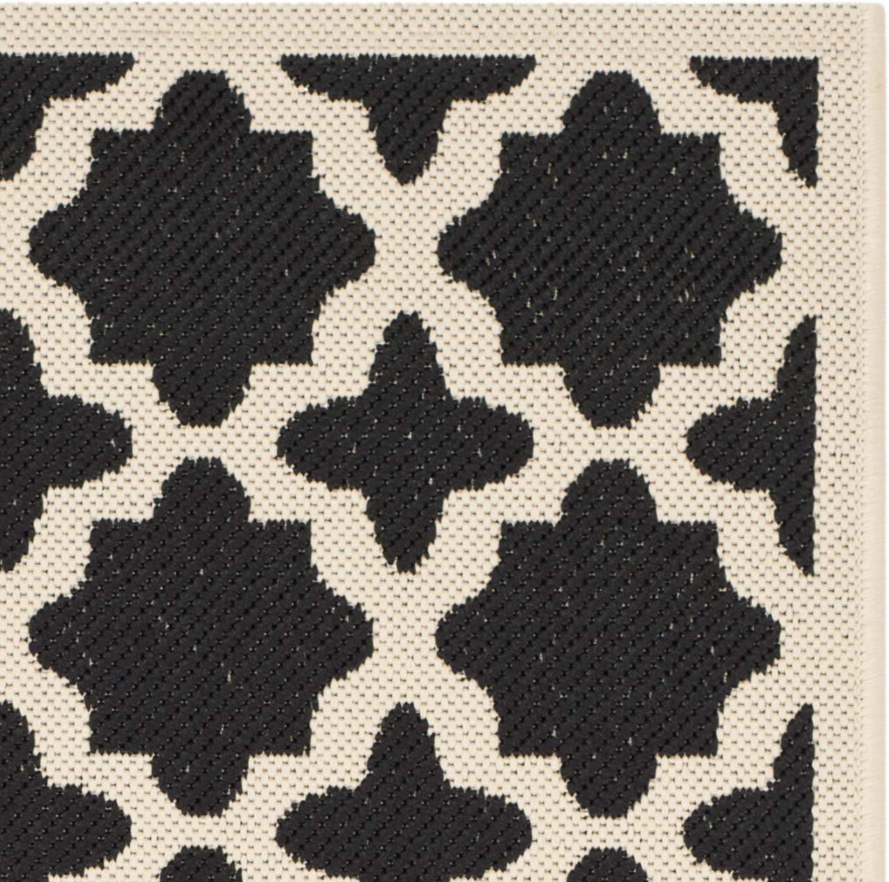 Courtyard CY6913 Power Loomed Indoor and Outdoor Area Rug - Black/Beige - 4'x4' - Safavieh