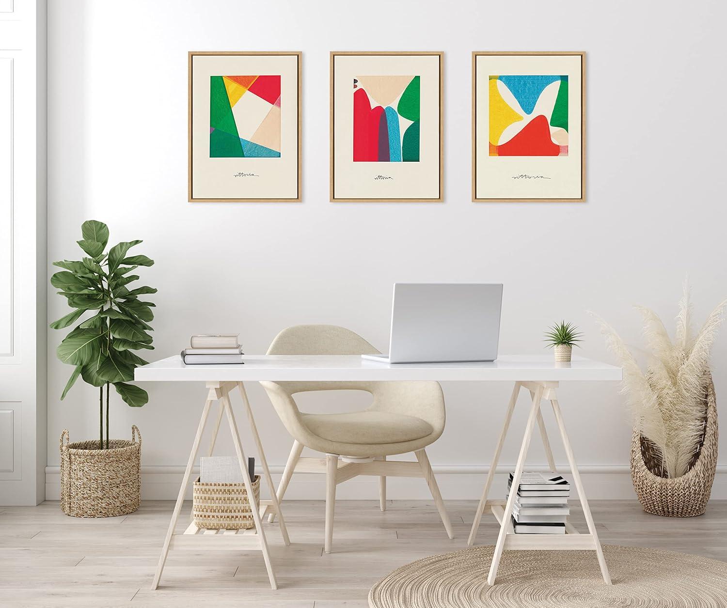 Kate and Laurel Sylvie Bright Modern Colorful Abstract Series Framed Canvas Wall Art Set by Amber Vittoria, 3 Piece Set Natural, Modern Geometric Three-Piece Wall Art Set