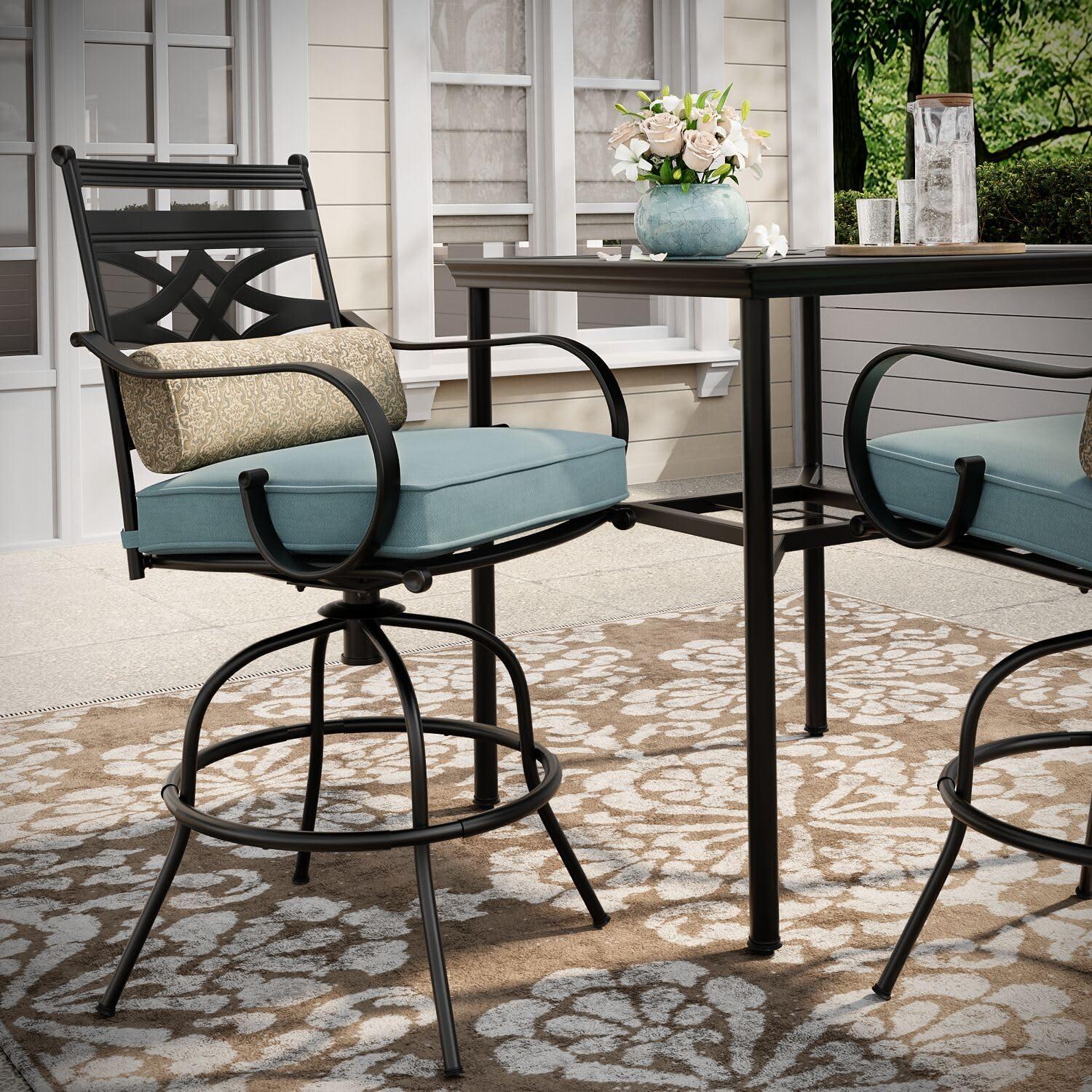 Hanover Montclair 7-Piece Steel Dining Set with 6 Swivel Rockers and Dining Table, Seats 6