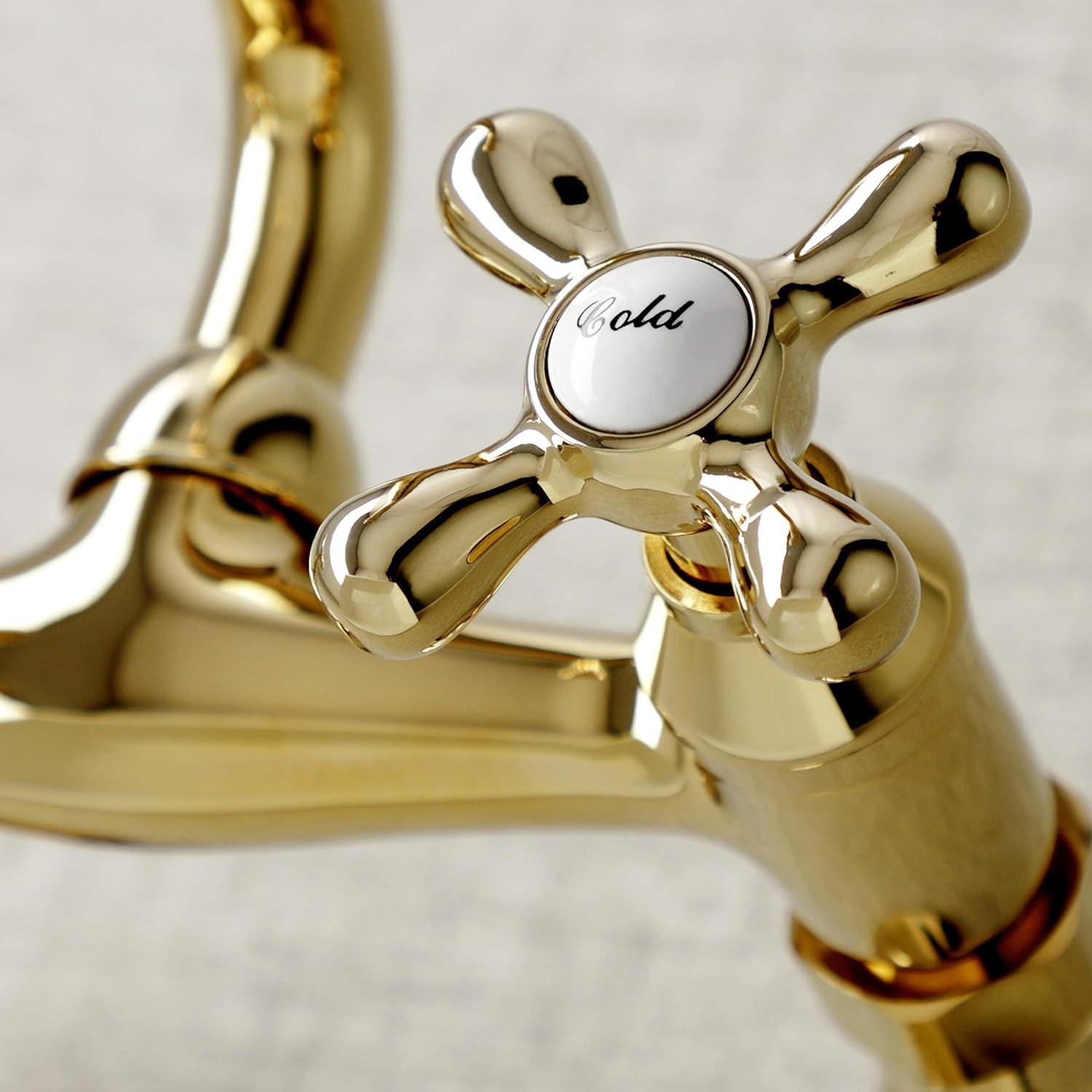 Elegant Polished Brass Dual-Handle Wall-Mount Kitchen Faucet