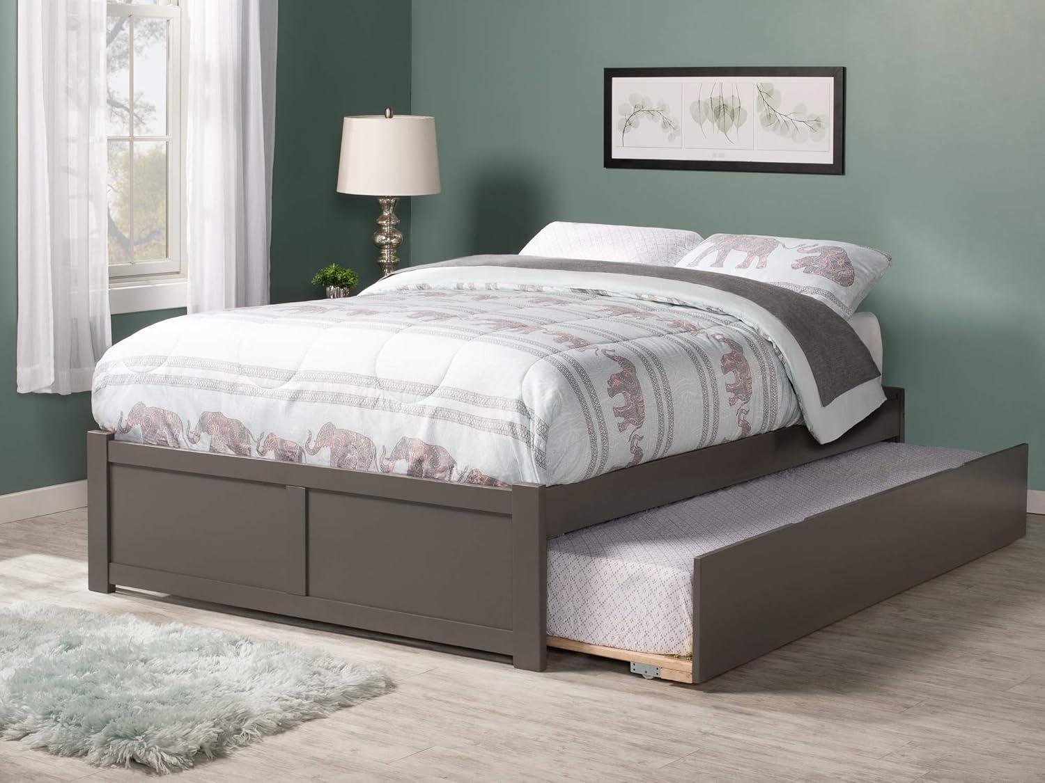 AFI Concord Queen Platform Solid Wood Panel Bed with Trundle in Grey