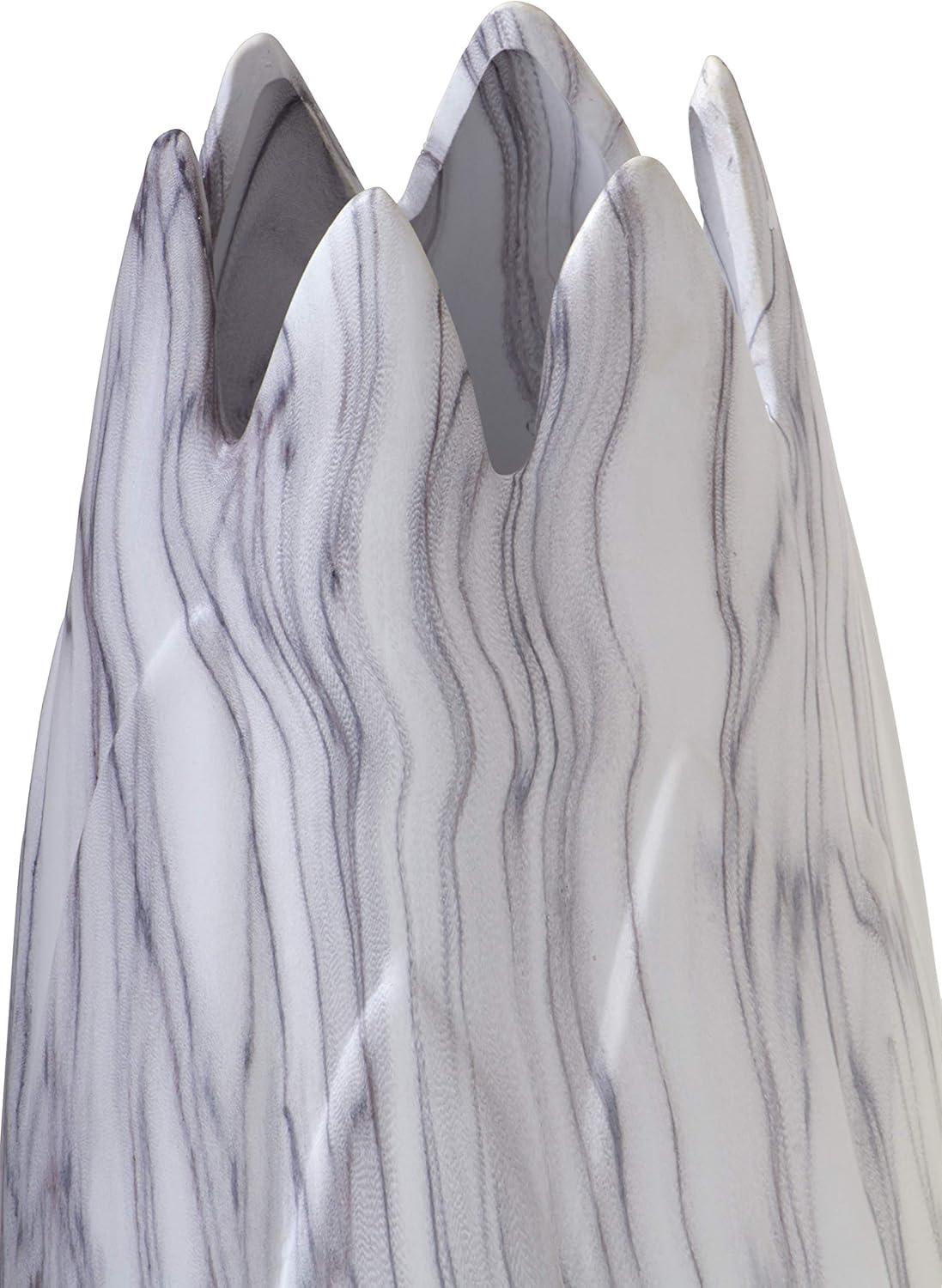 DecMode 21" Marbled White Ceramic Vase with Angled Edge Opening