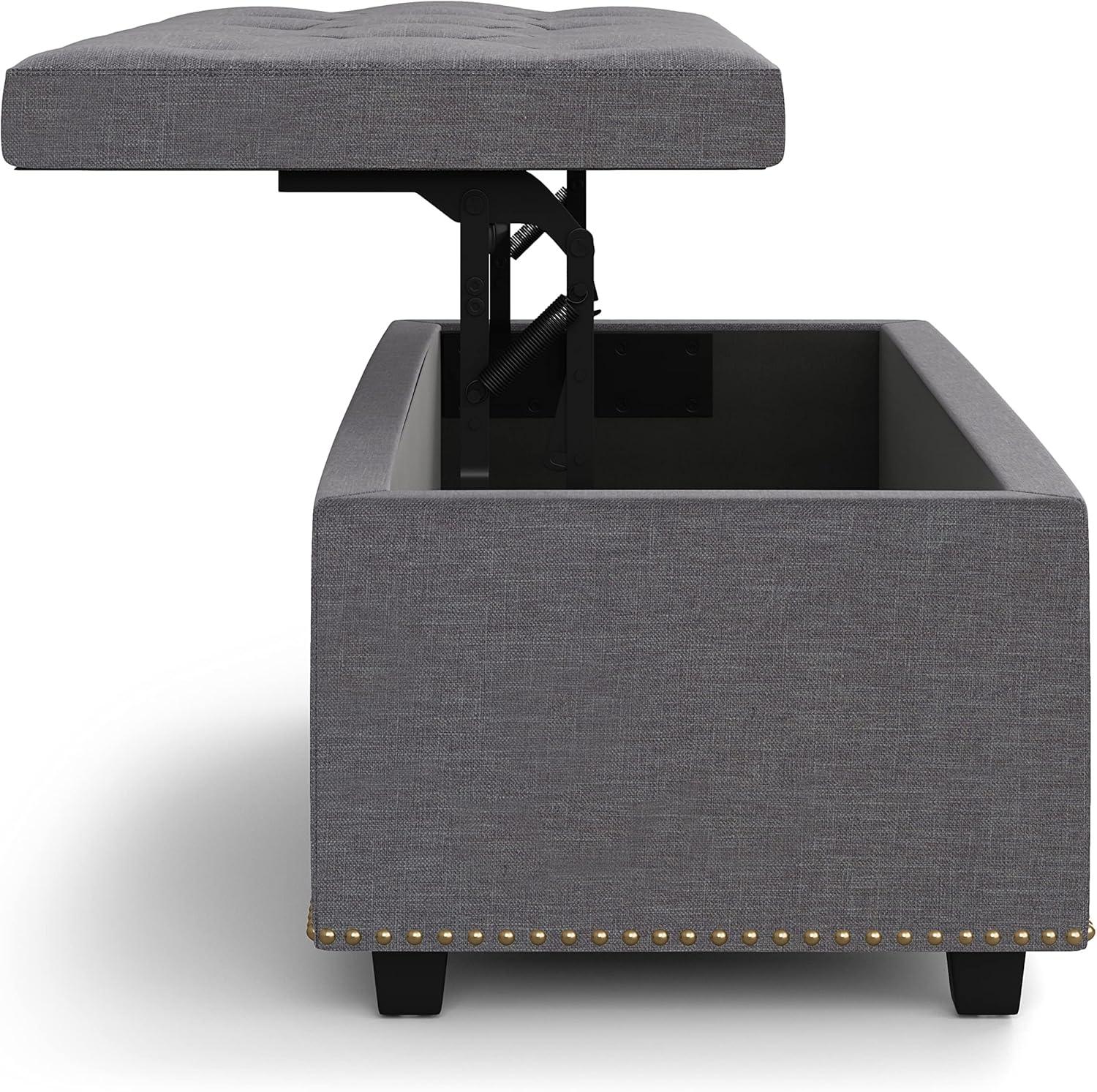 Hamilton Slate Grey Linen Blend Tufted Storage Footstool